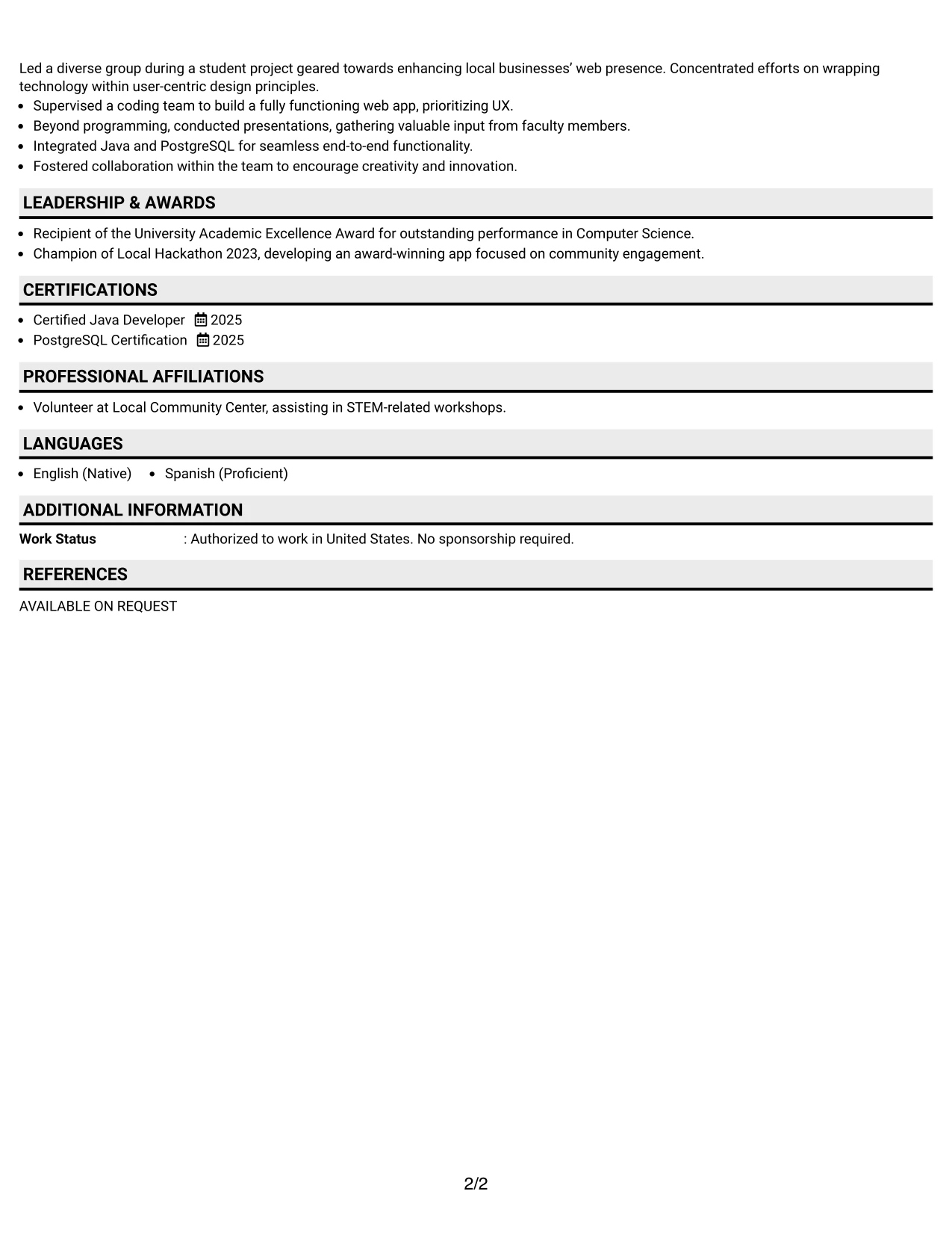 Resume Example Page 2