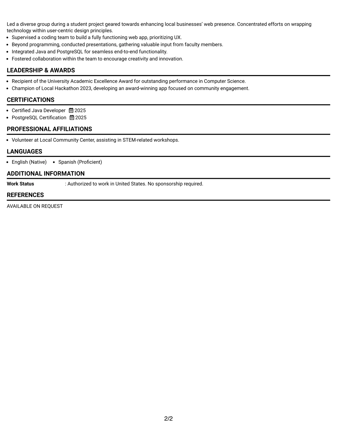 Resume Example Page 2
