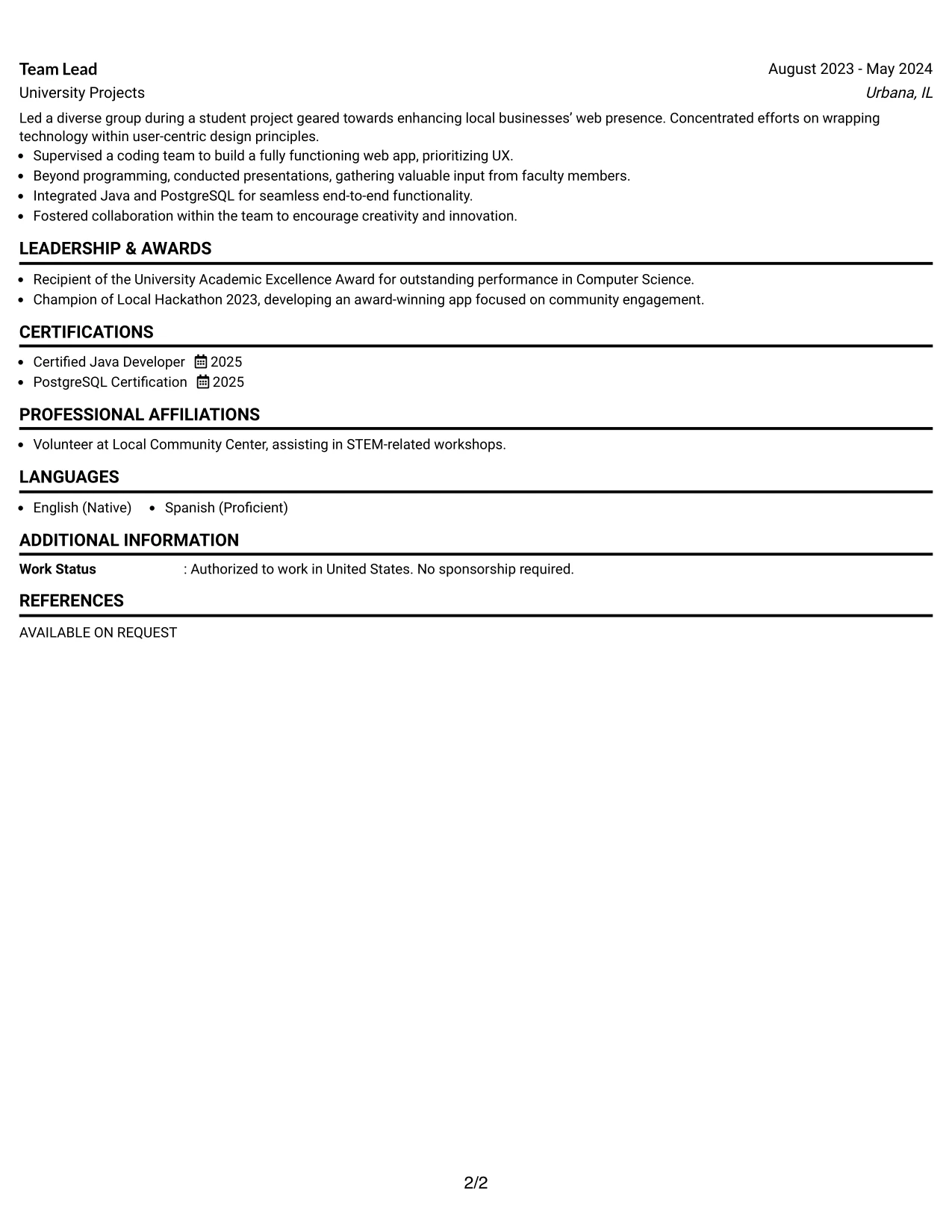 Resume Example Page 2