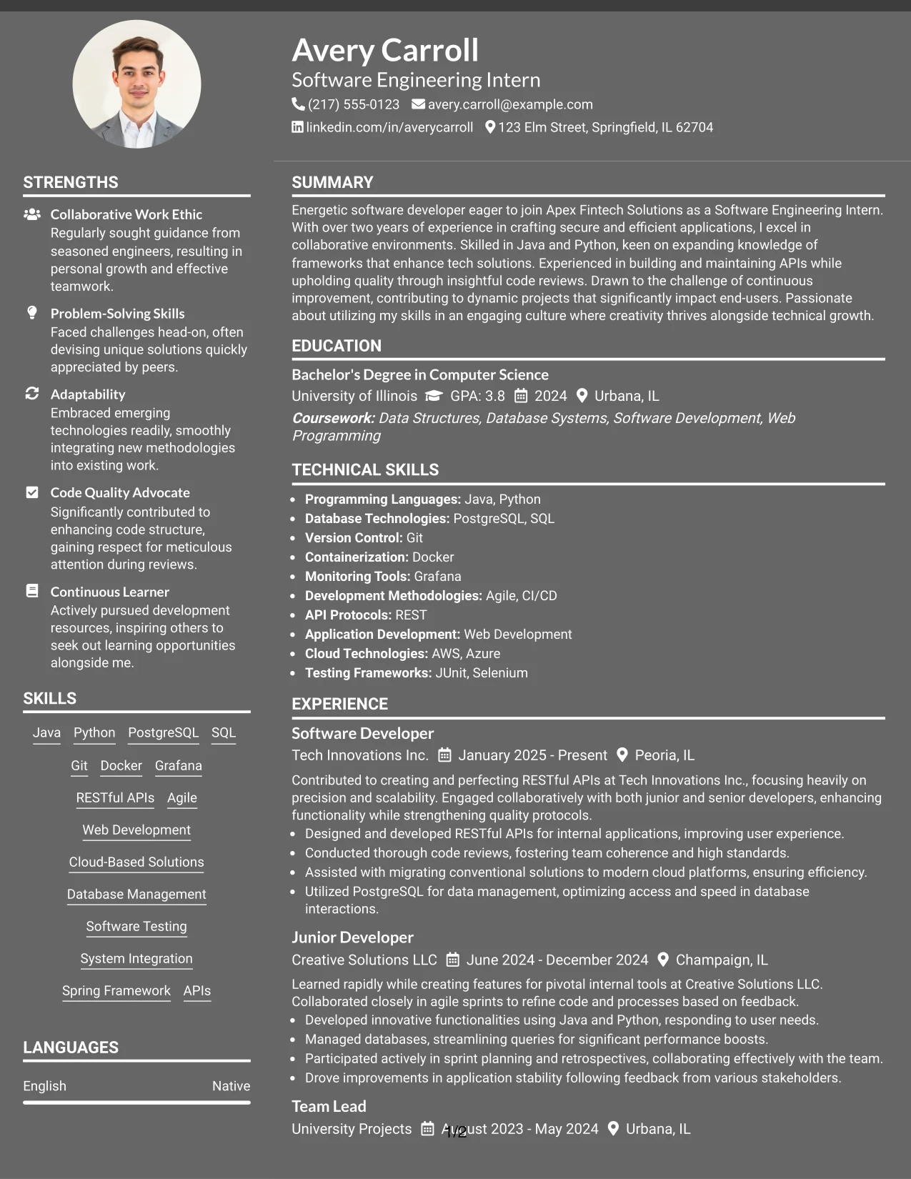 Resume Example Page 1