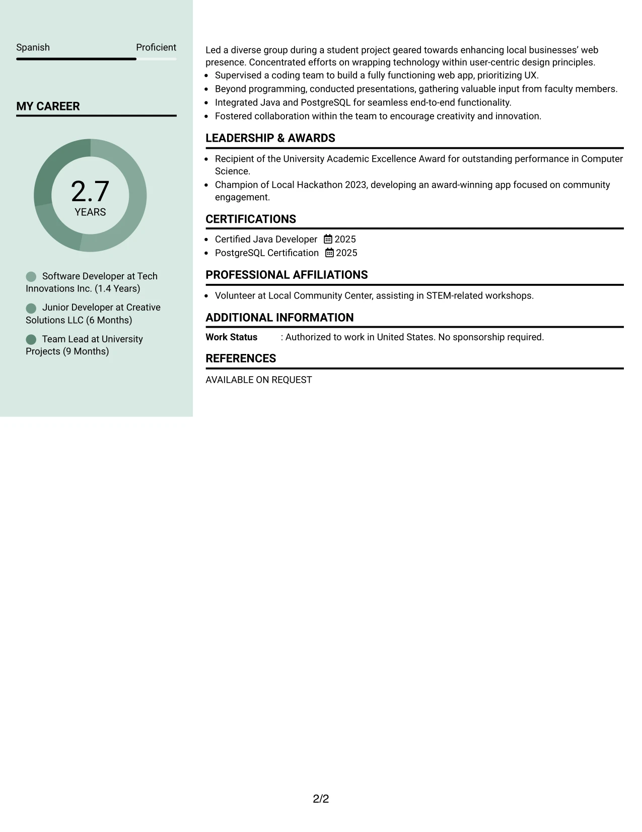 Resume Example Page 2
