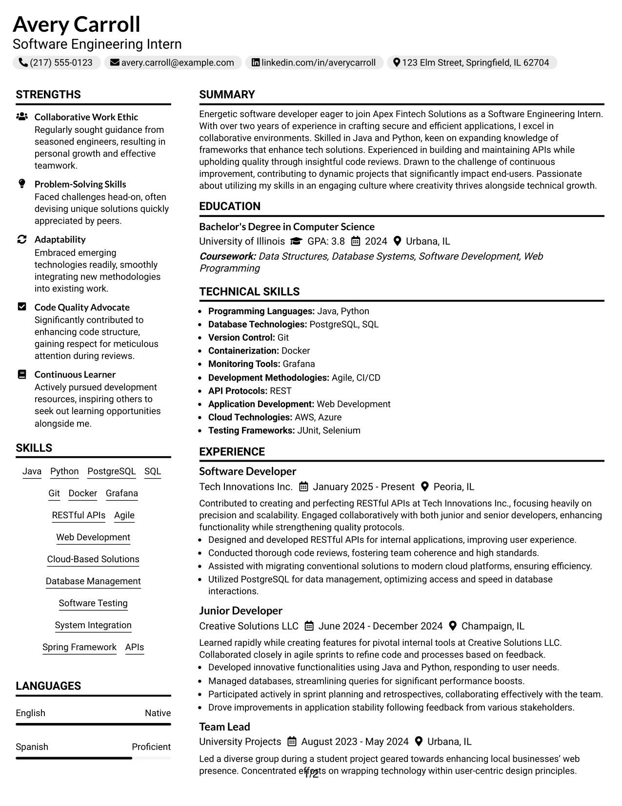 Resume Example Page 1
