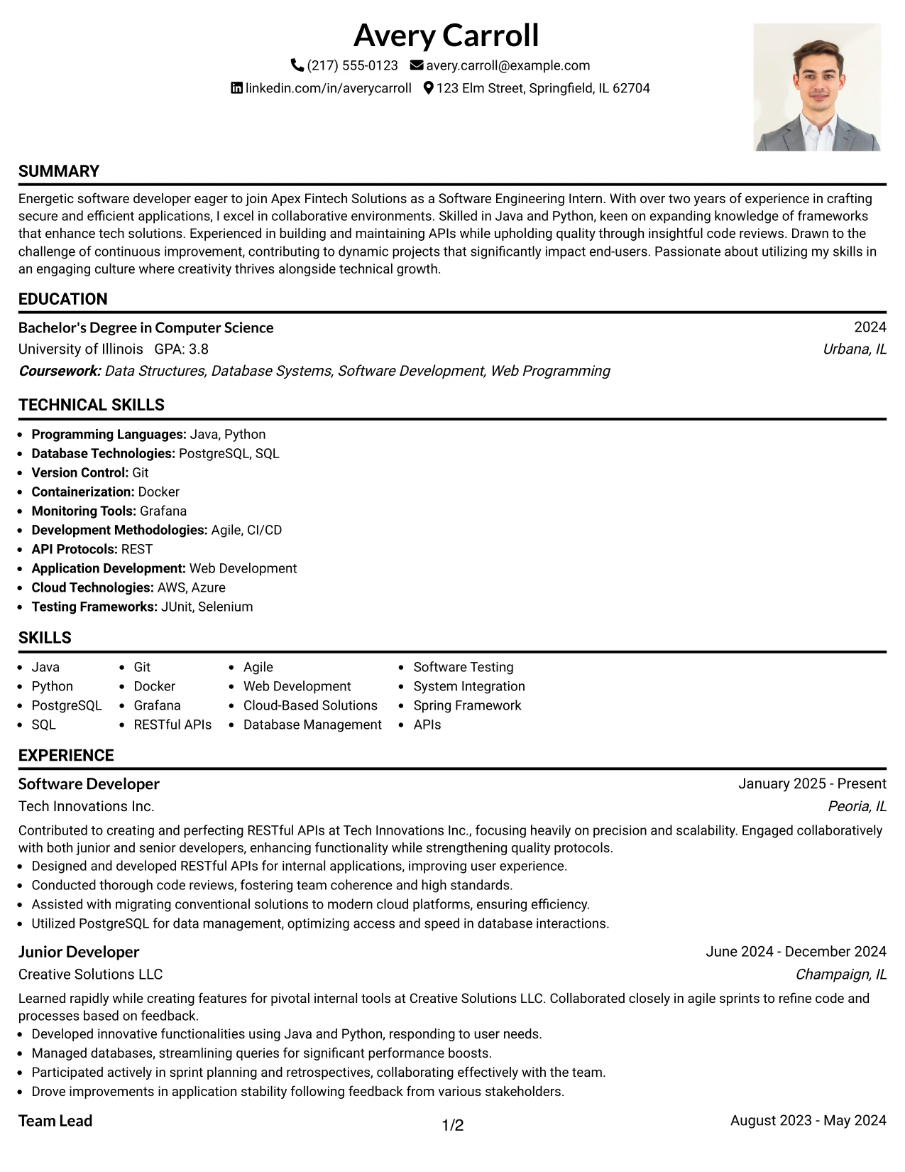 Resume Example Page 1