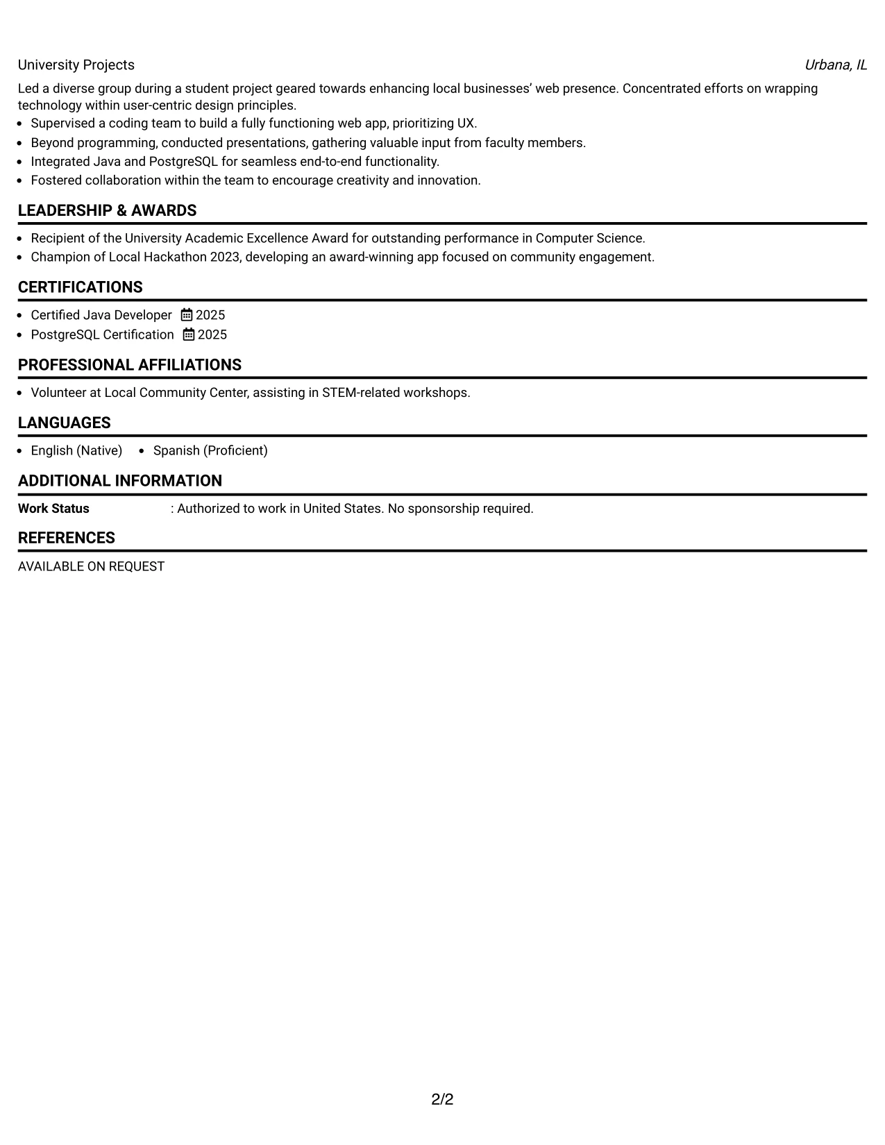 Resume Example Page 2