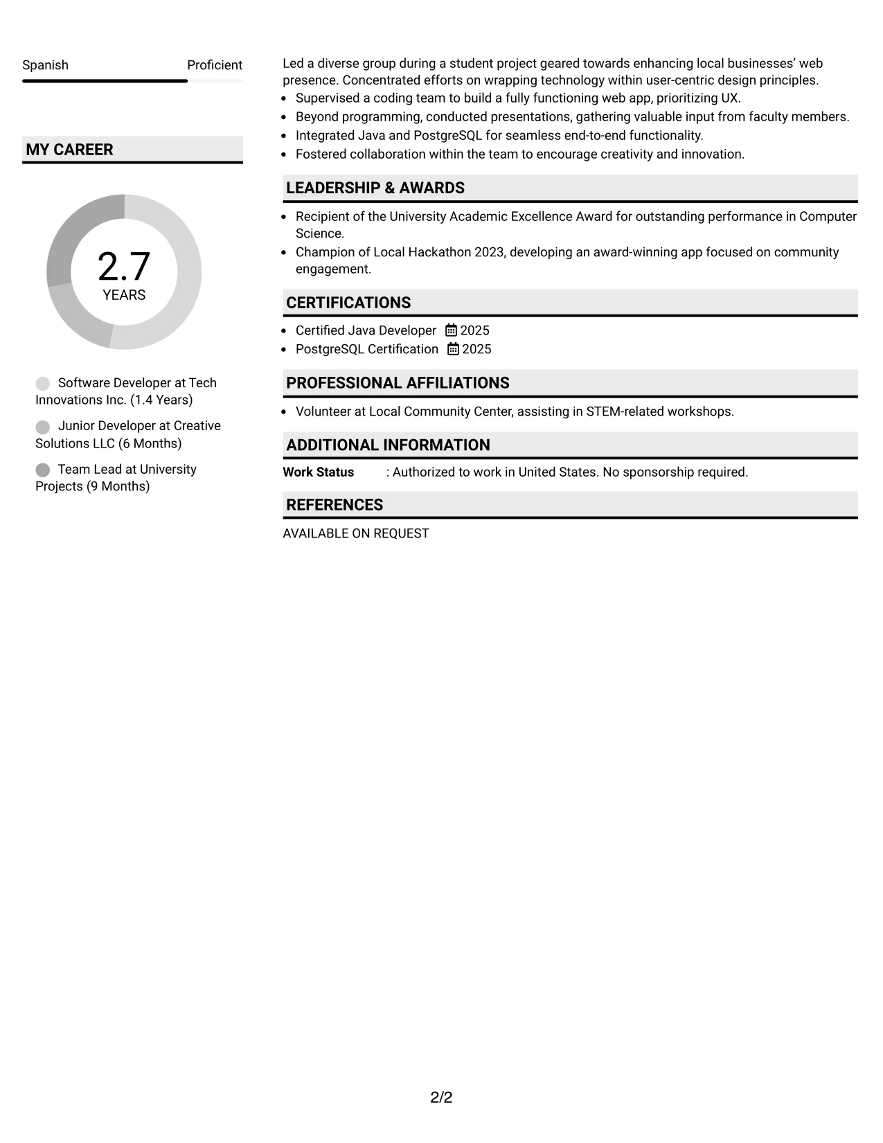 Resume Example Page 2