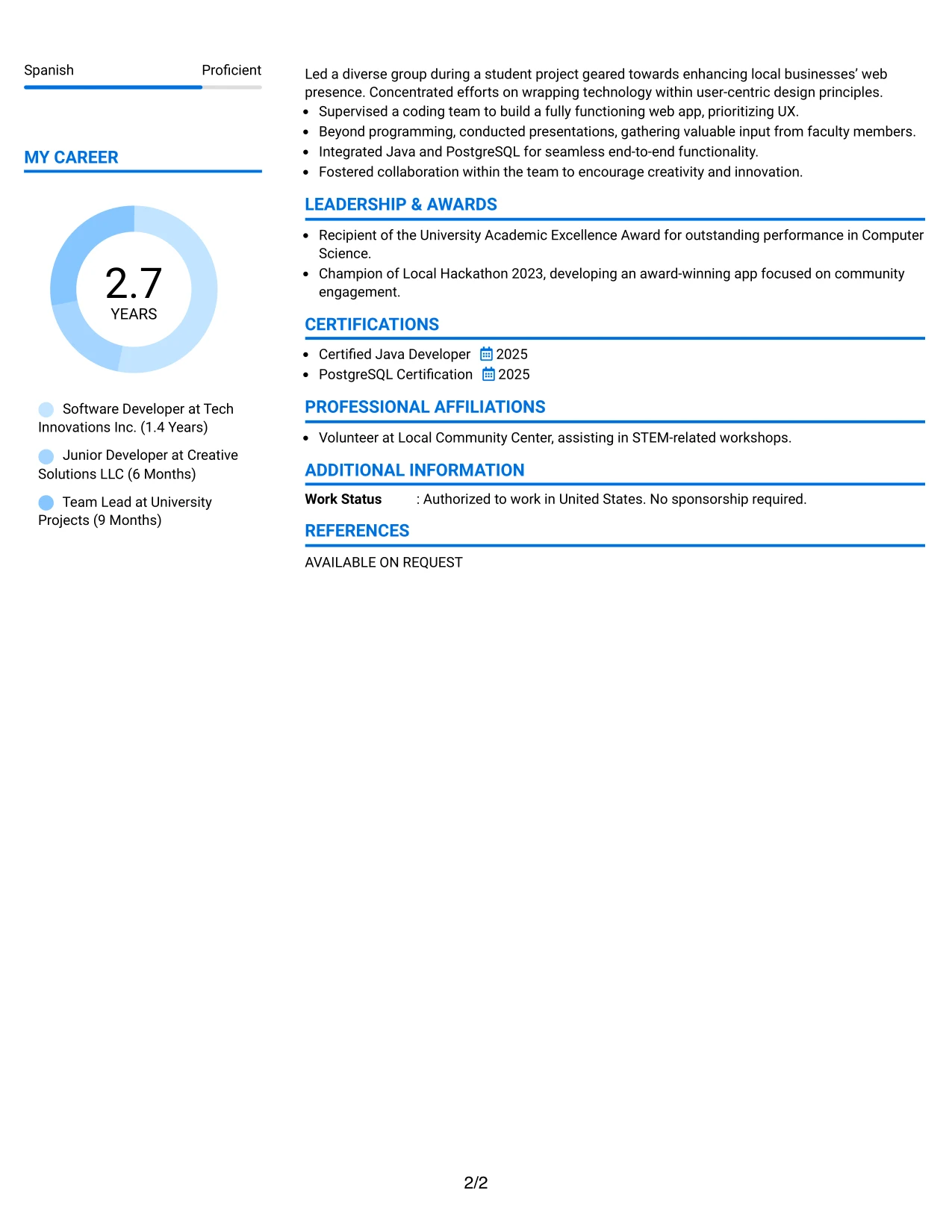 Resume Example Page 2