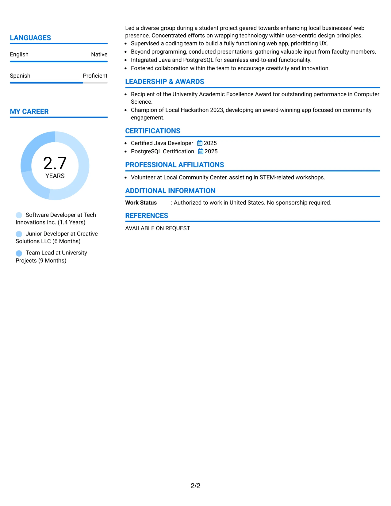 Resume Example Page 2
