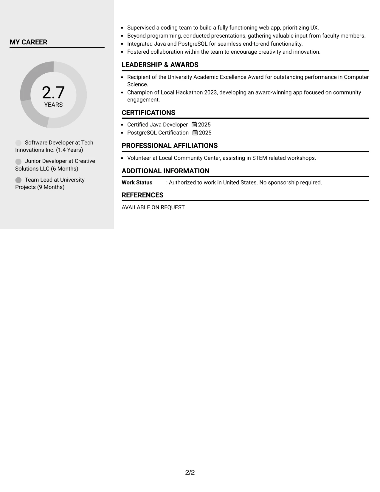 Resume Example Page 2