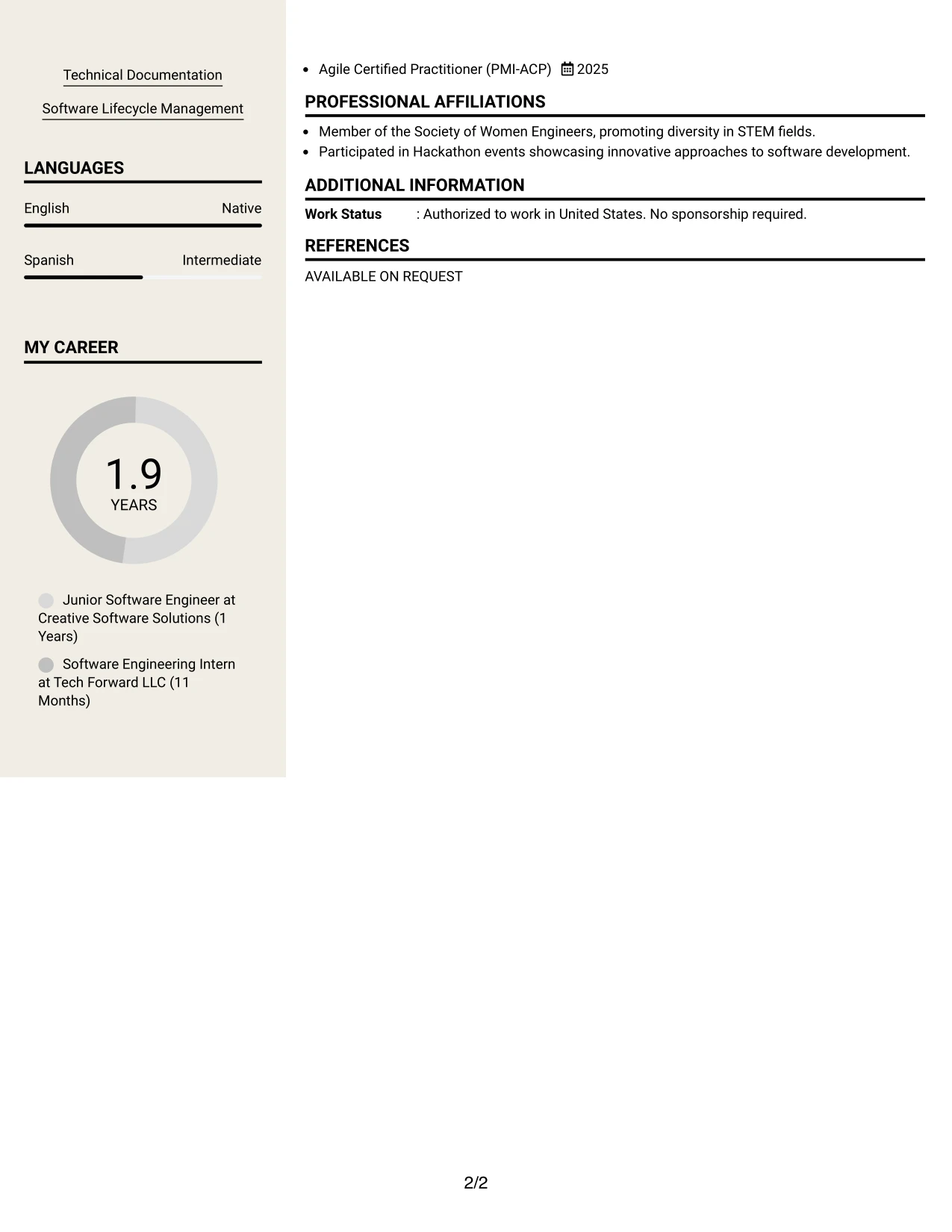 Resume Example Page 2