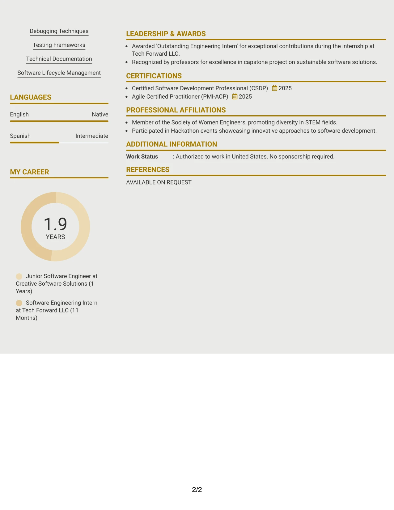 Resume Example Page 2
