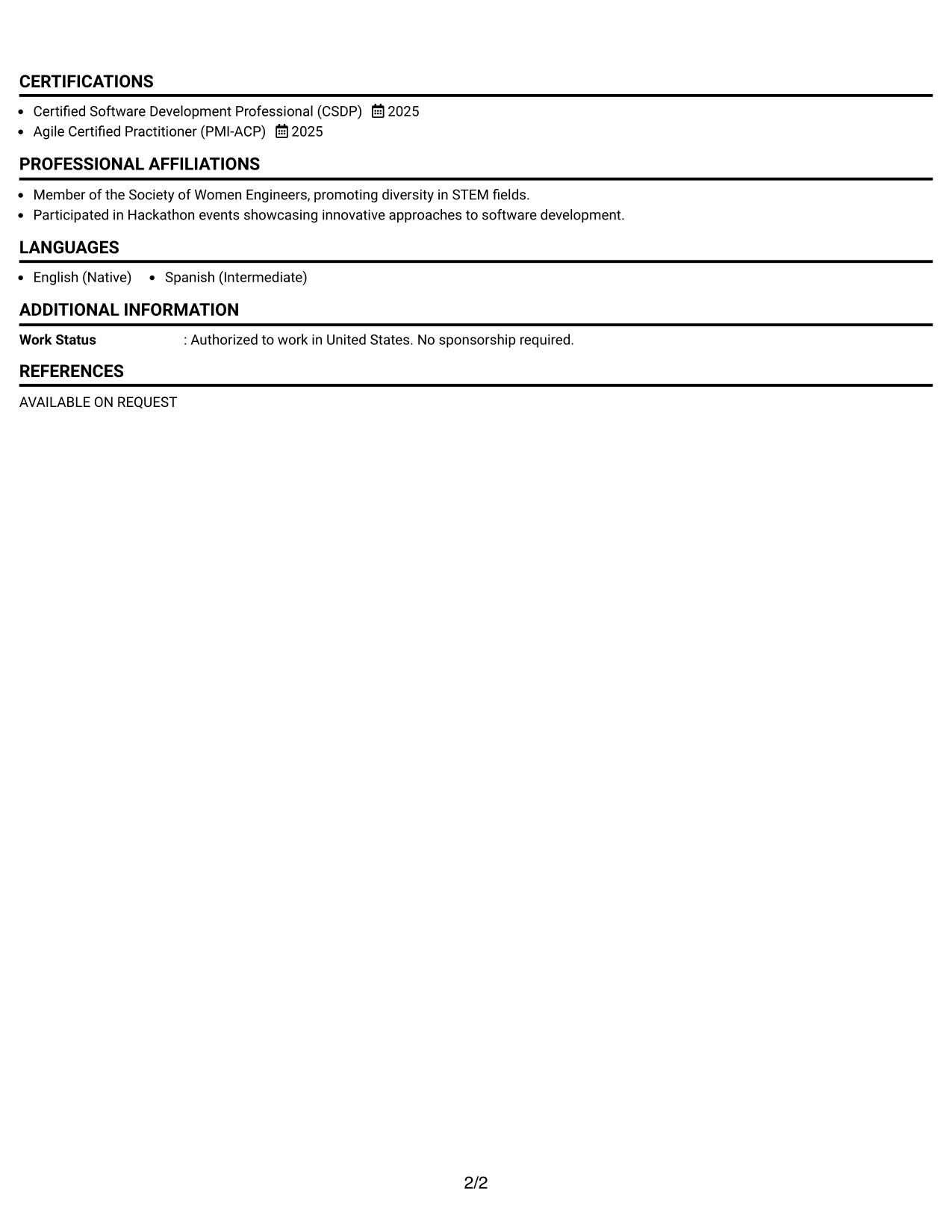 Resume Example Page 2