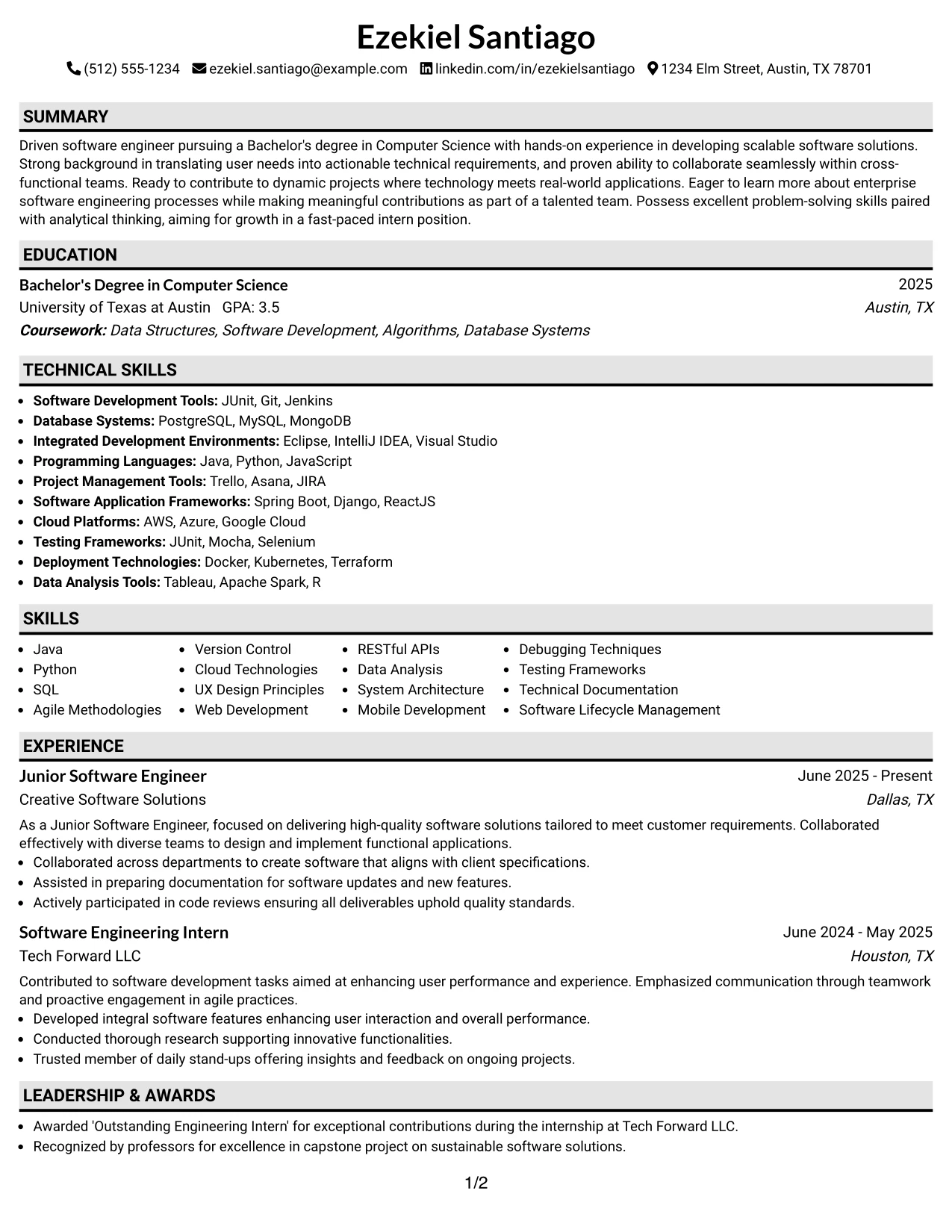 Resume Example Page 1