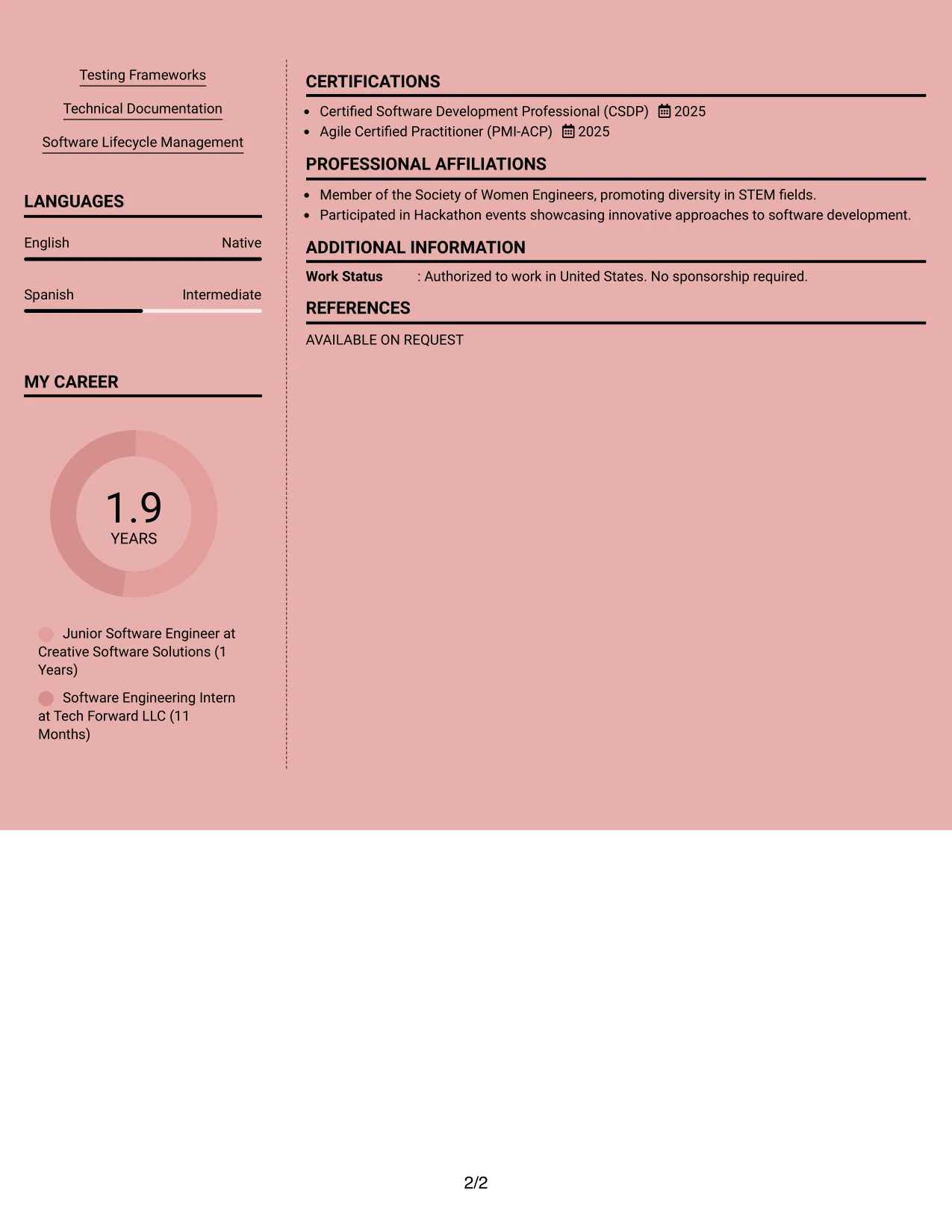 Resume Example Page 2