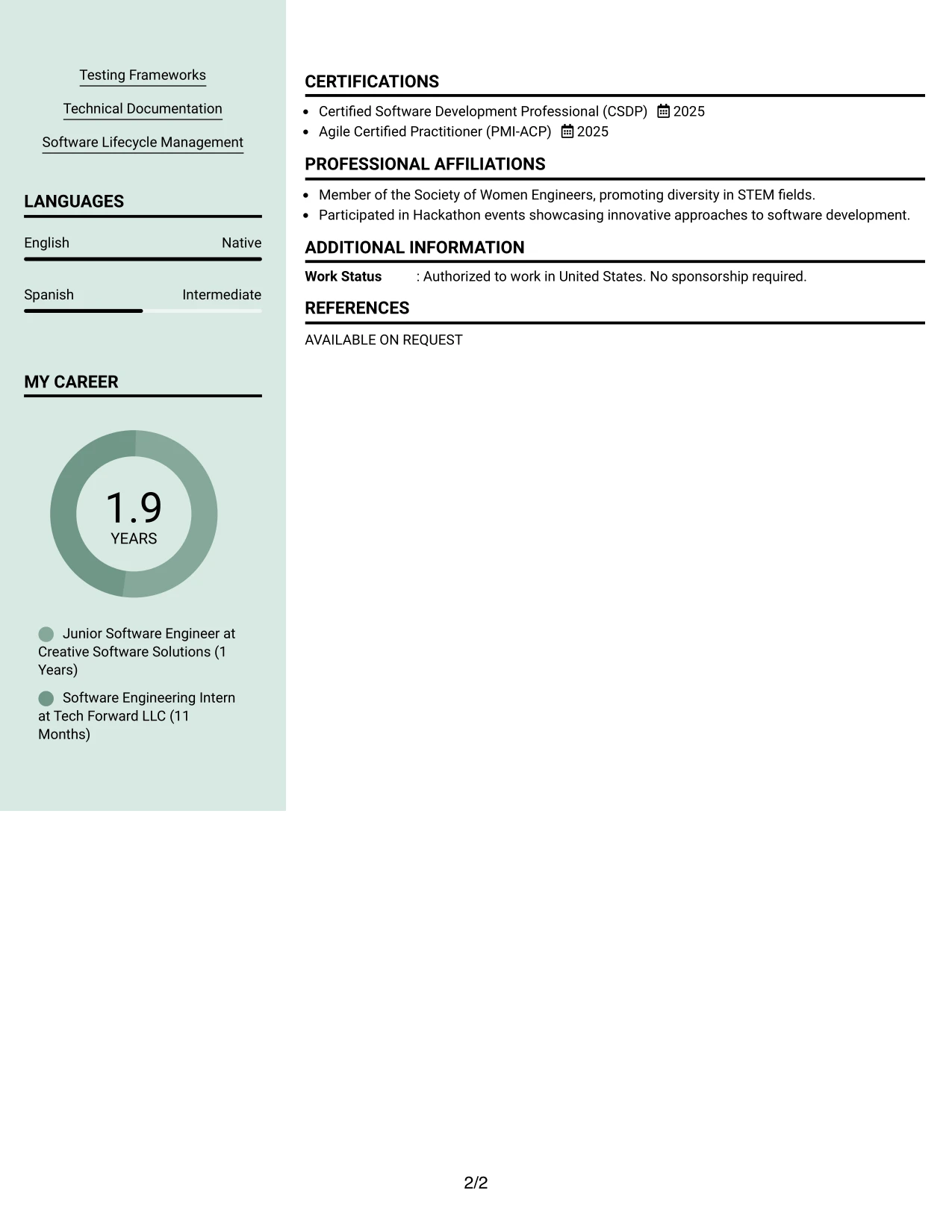 Resume Example Page 2