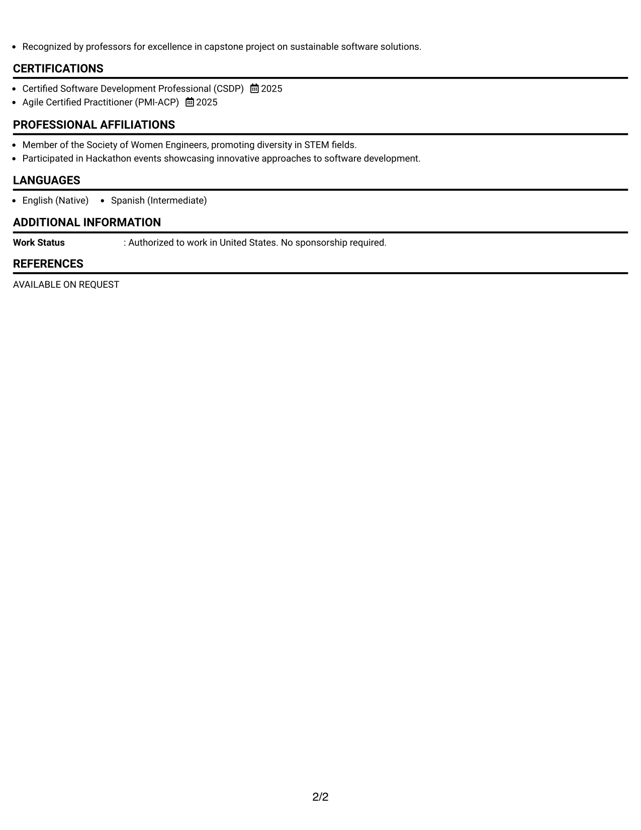 Resume Example Page 2