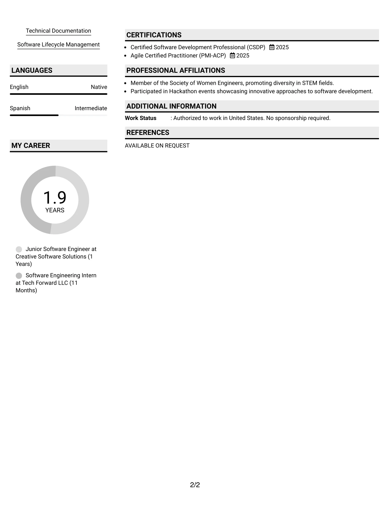 Resume Example Page 2