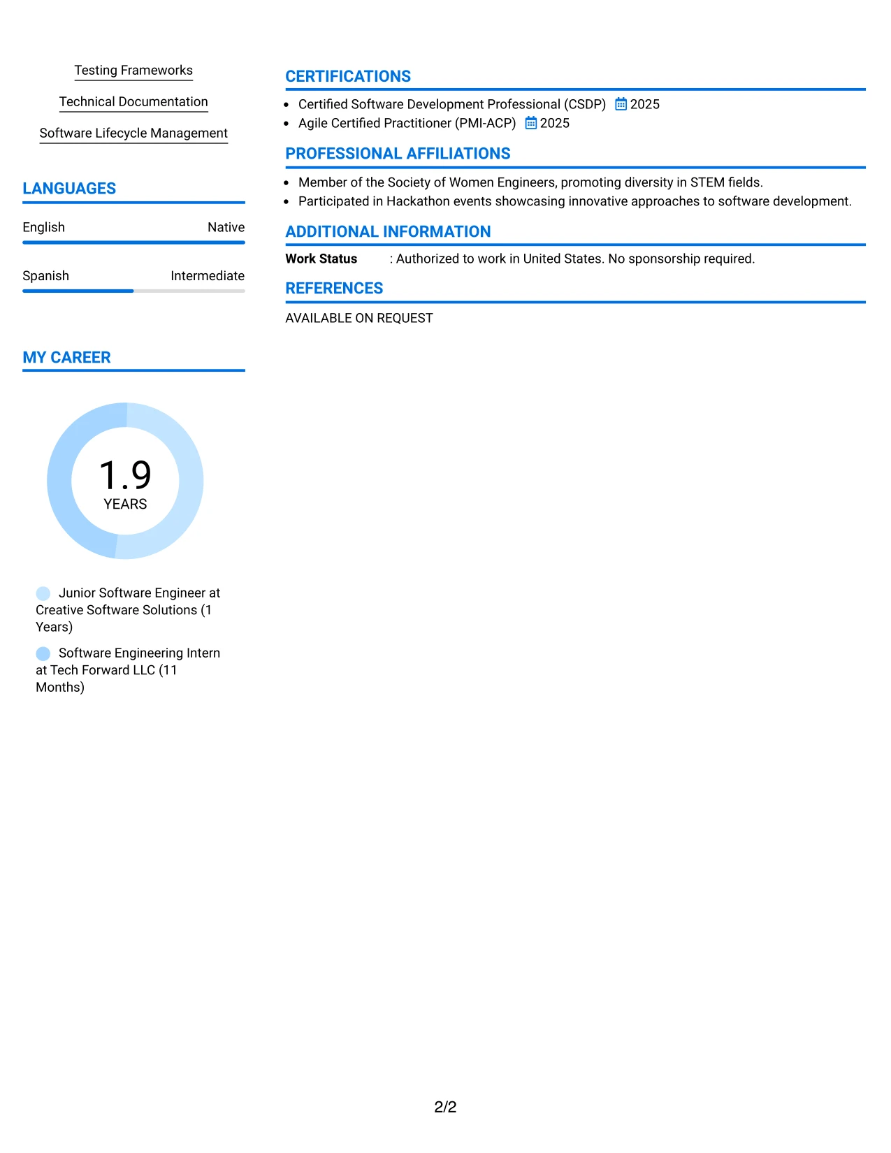 Resume Example Page 2