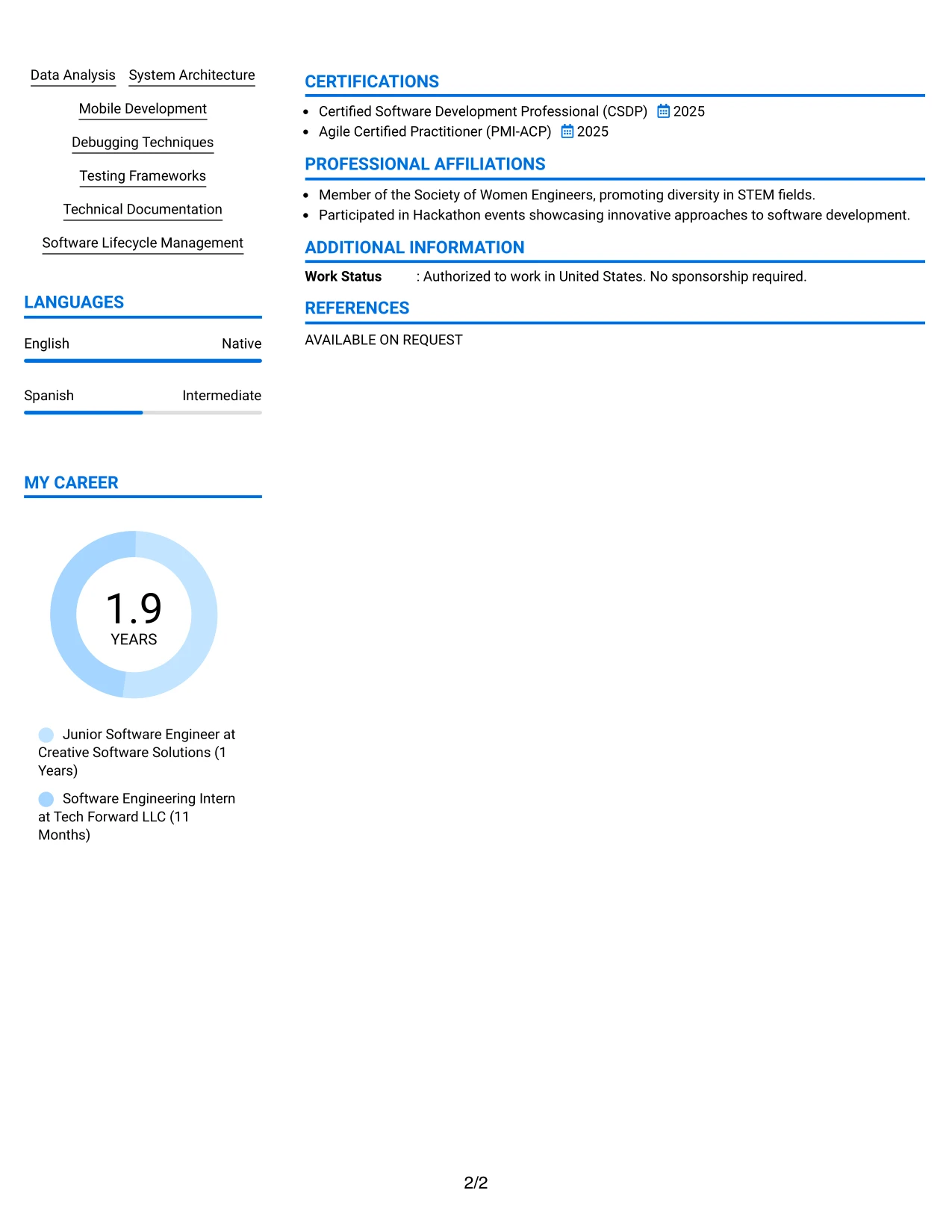 Resume Example Page 2