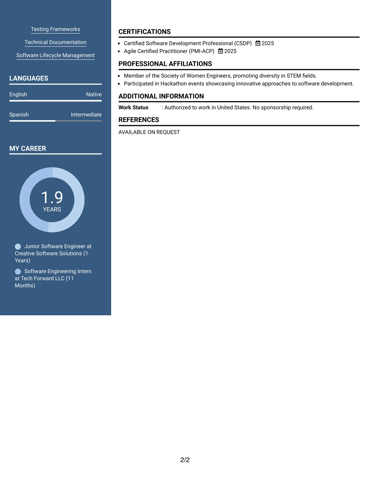 Resume Example Page 2