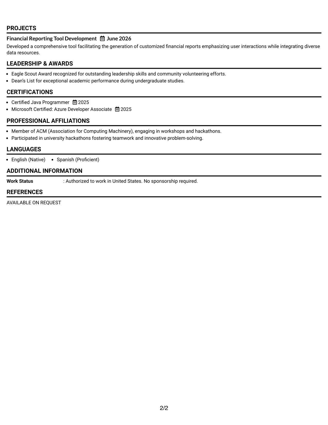 Resume Example Page 2