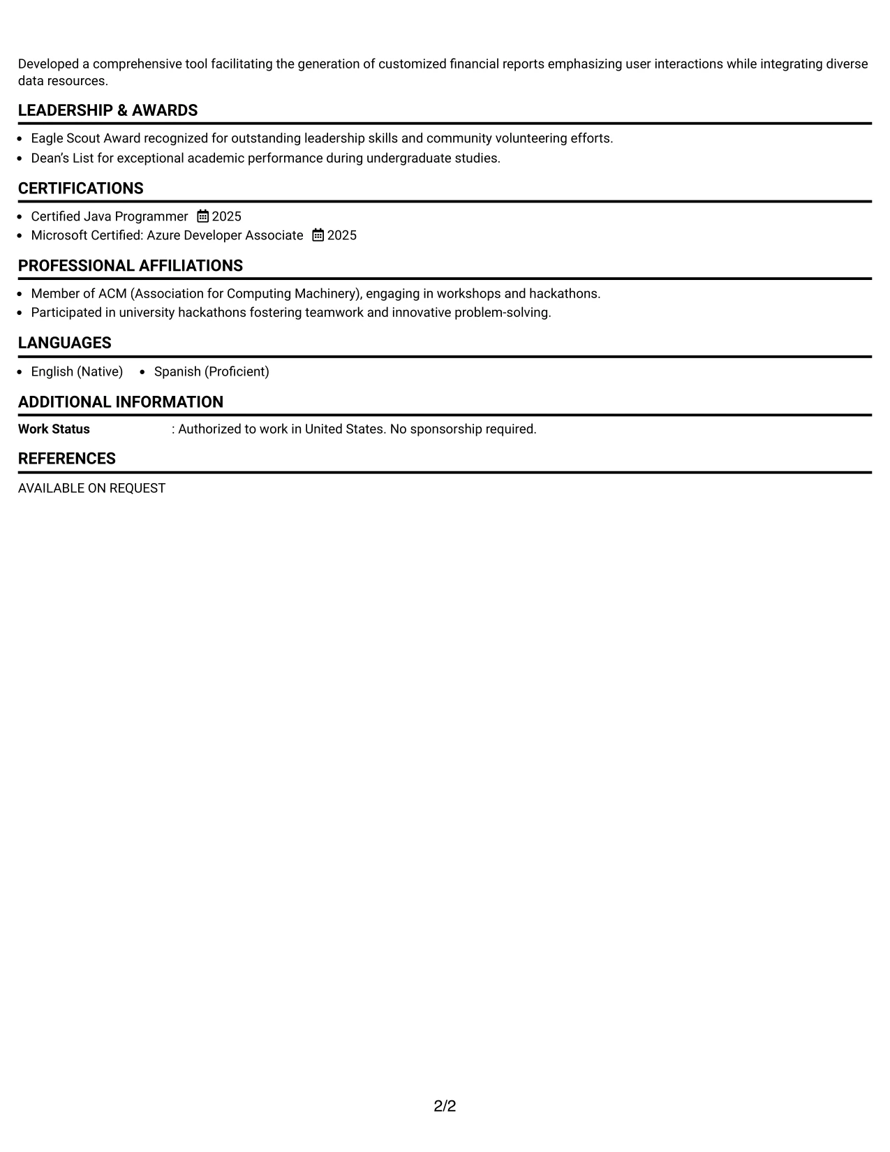 Resume Example Page 2