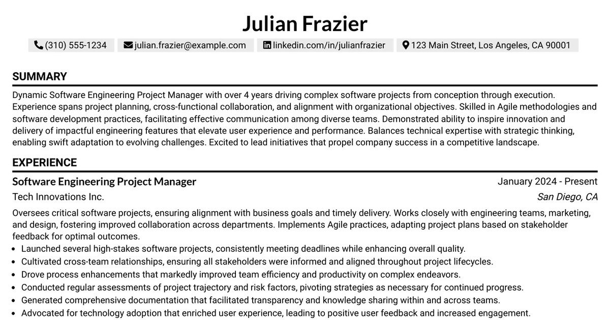33 Software Engineering Project Manager Resume Templates with Example