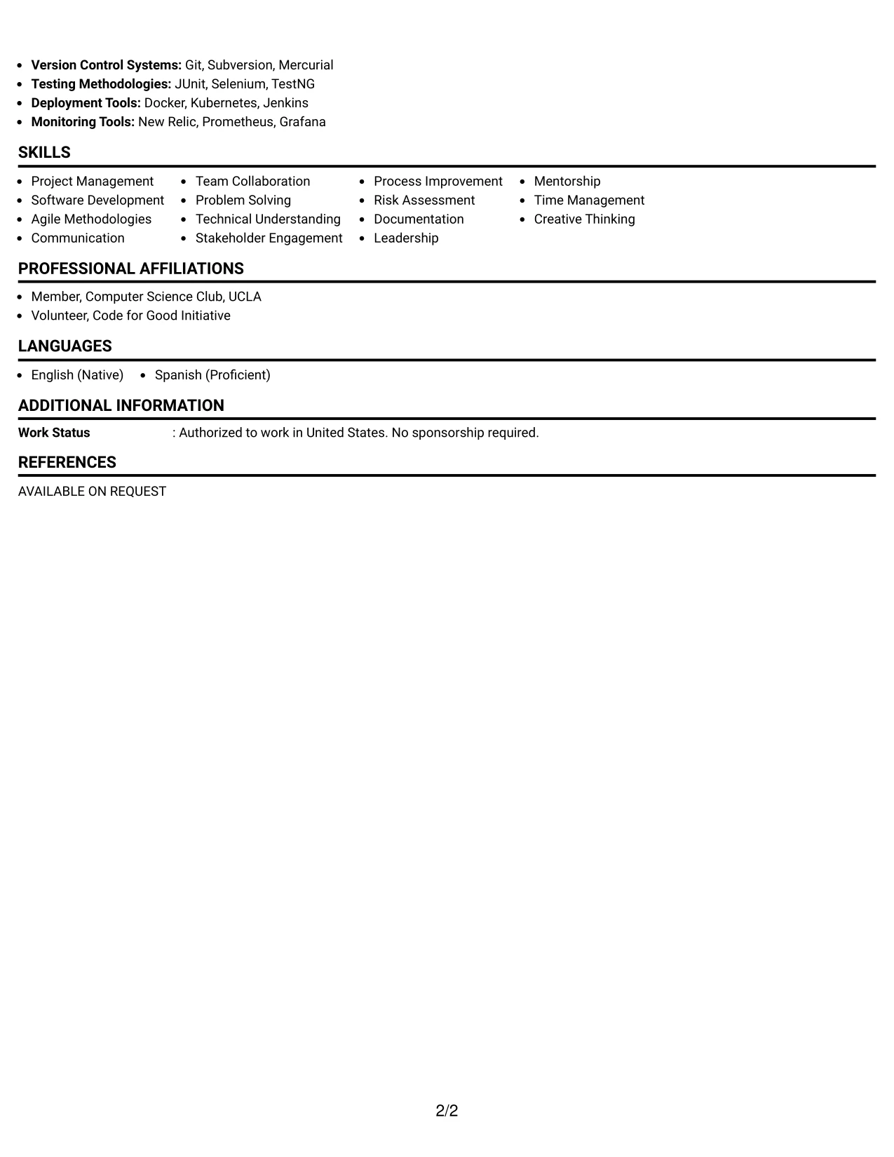 Resume Example Page 2