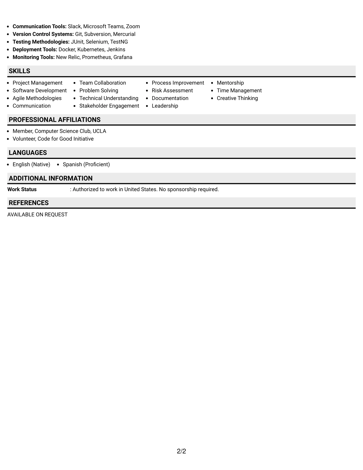 Resume Example Page 2