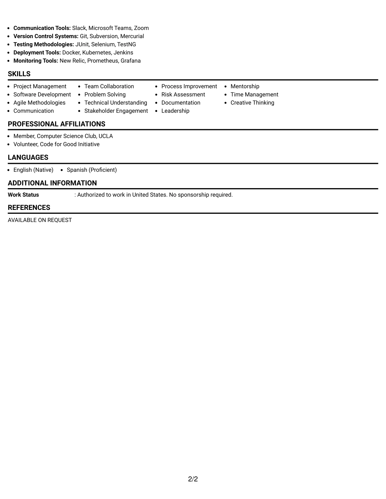 Resume Example Page 2