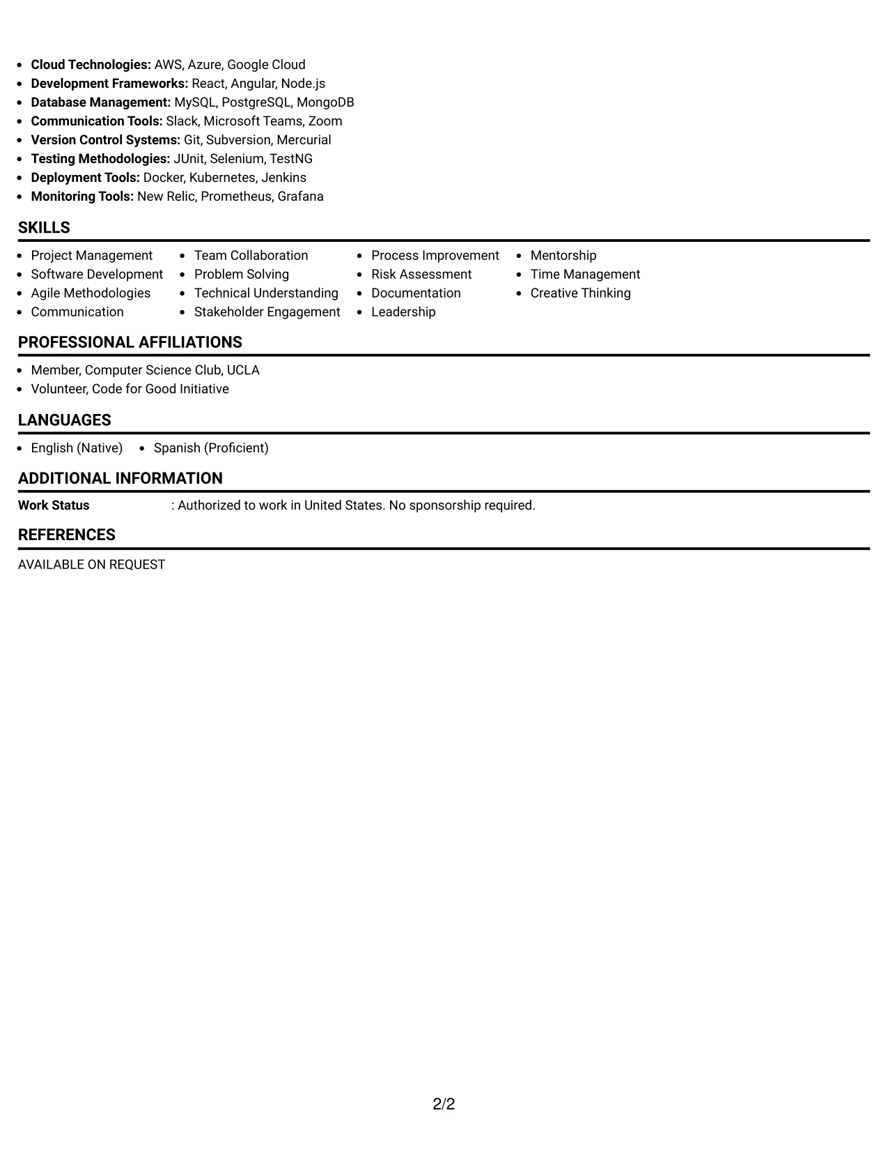Resume Example Page 2