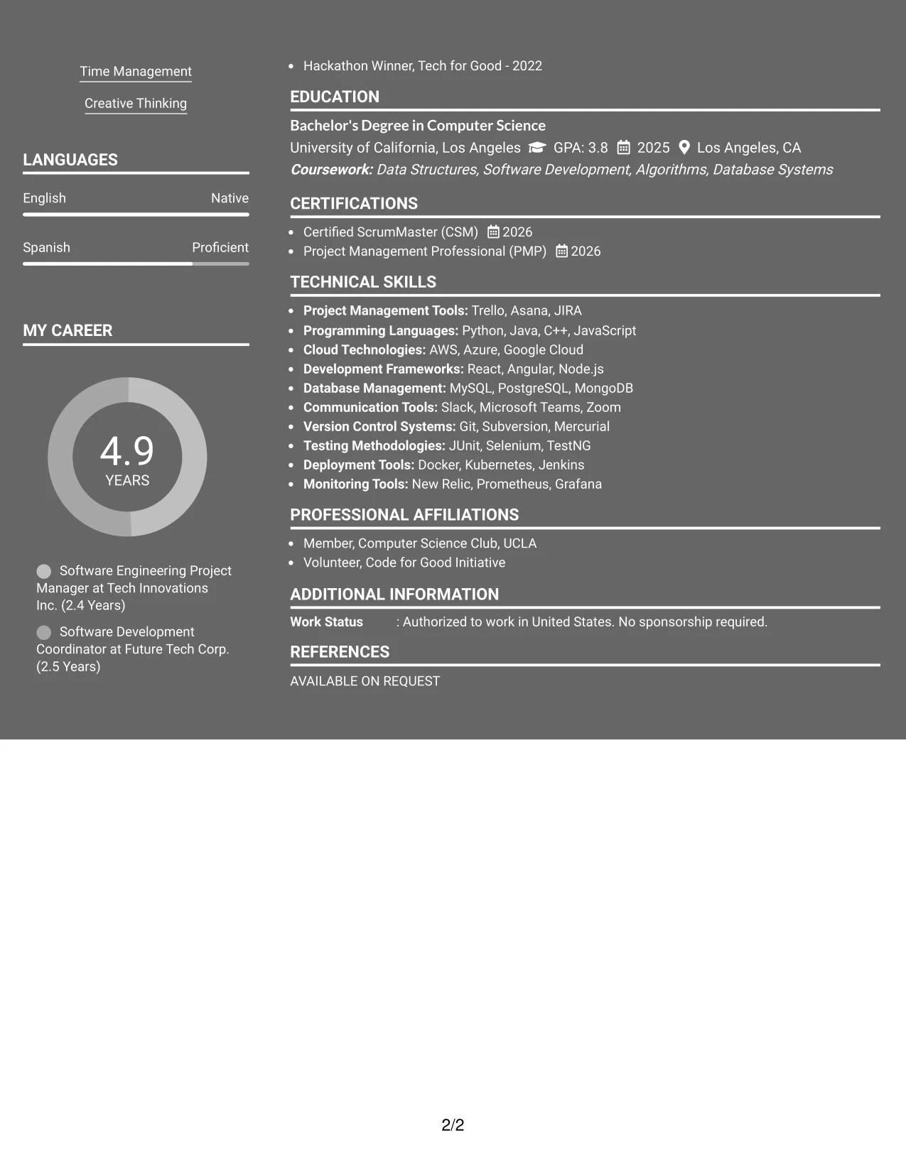 Resume Example Page 2