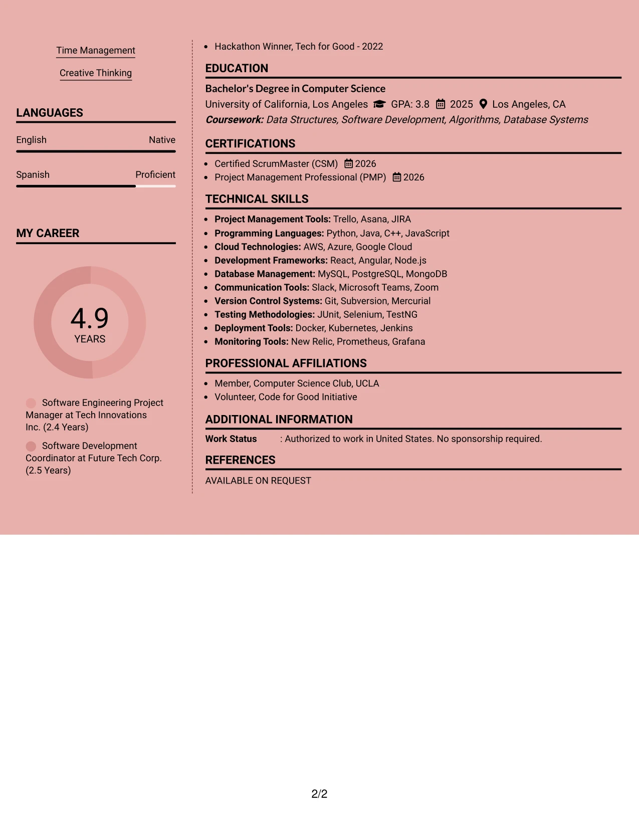 Resume Example Page 2