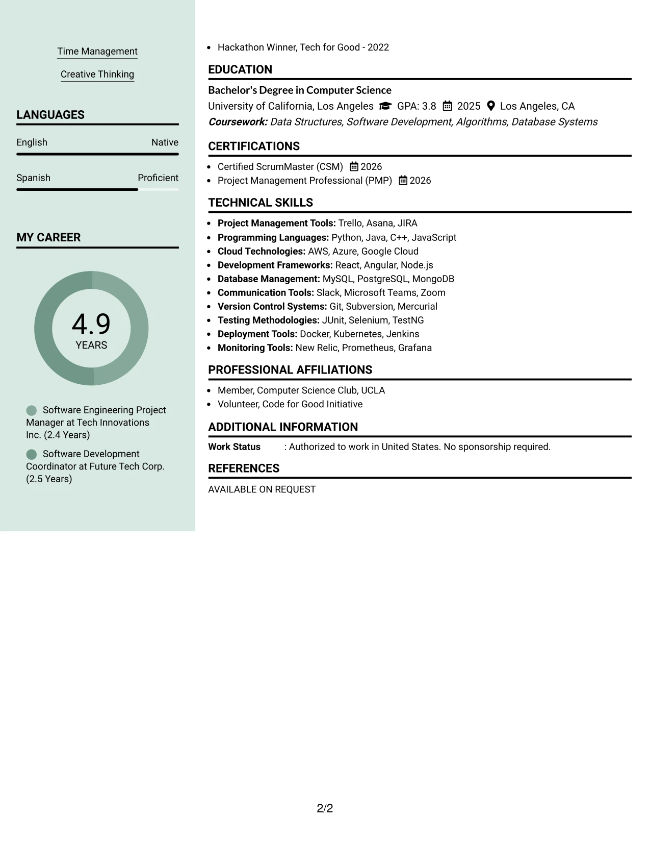 Resume Example Page 2
