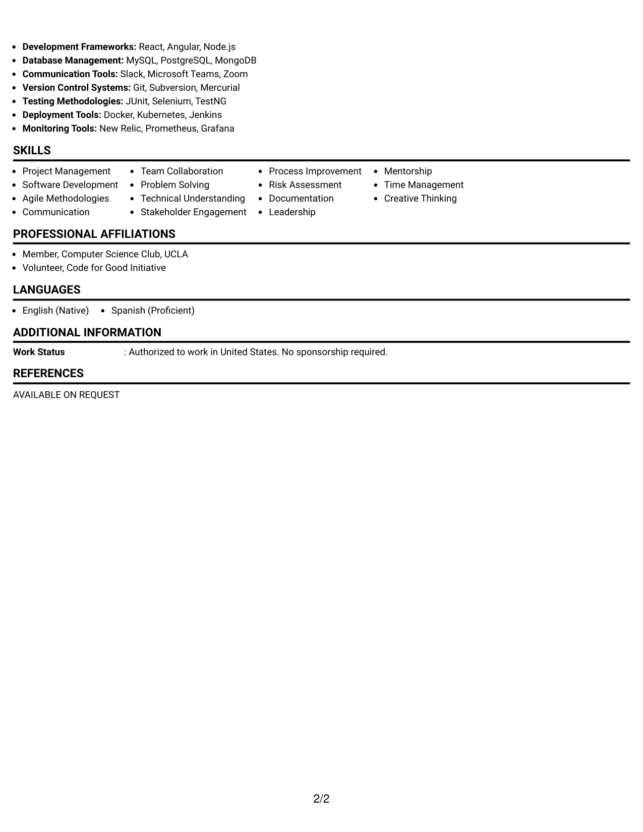 Resume Example Page 2