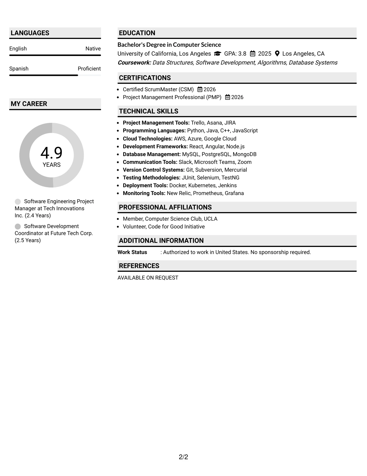 Resume Example Page 2