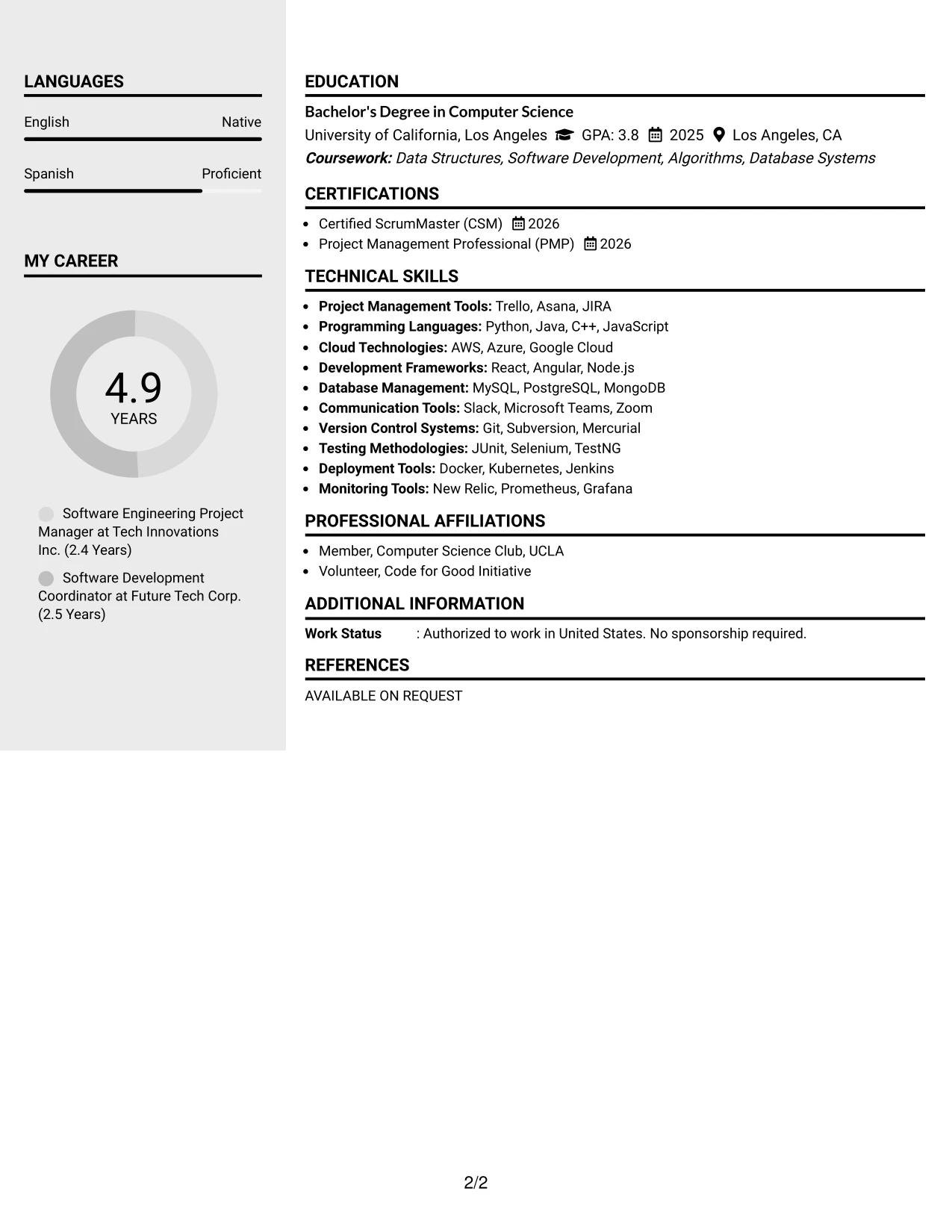 Resume Example Page 2
