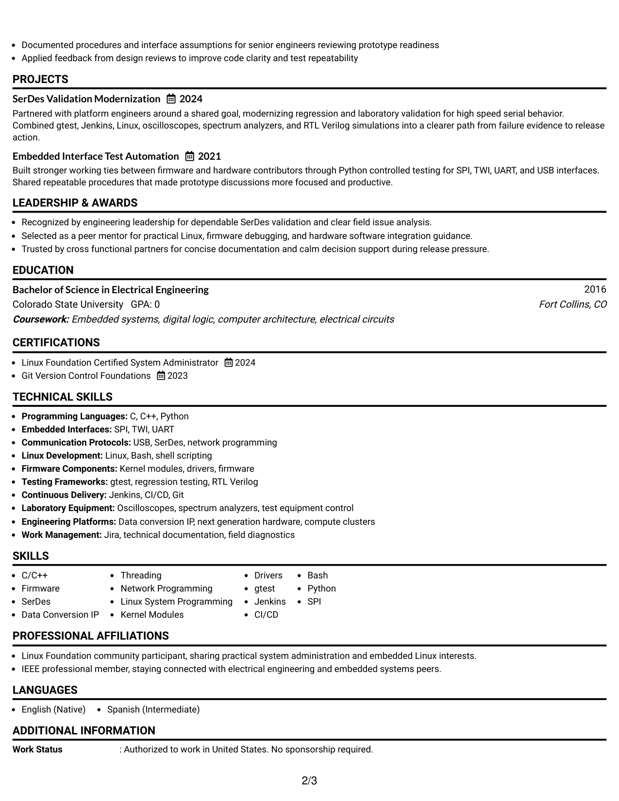 Resume Example Page 2