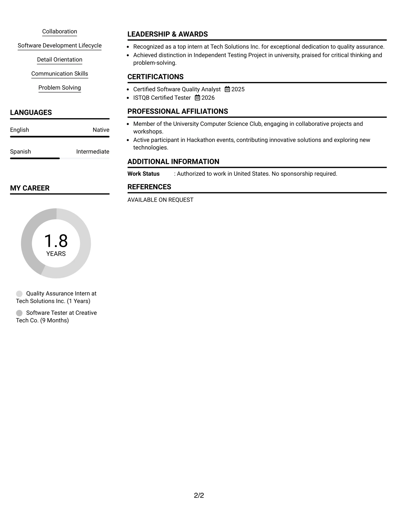 Resume Example Page 2