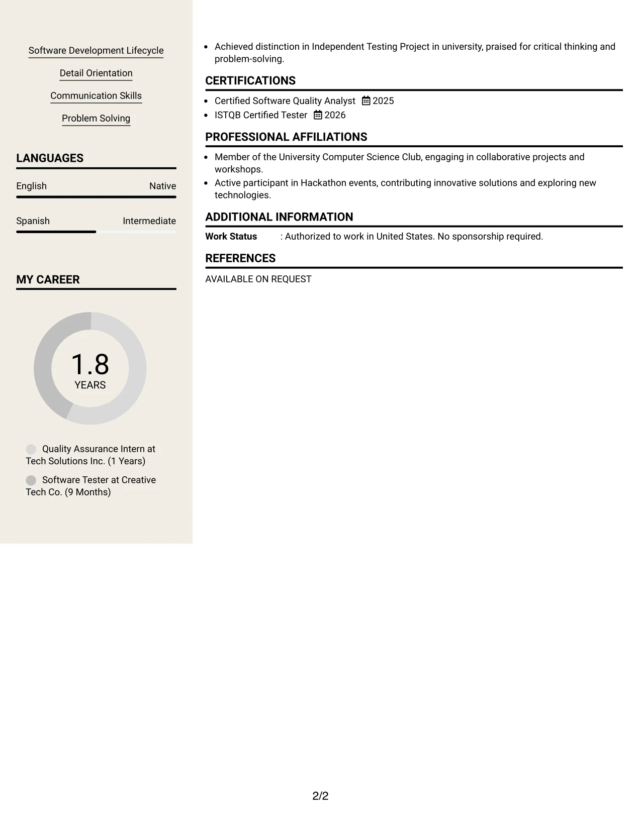 Resume Example Page 2