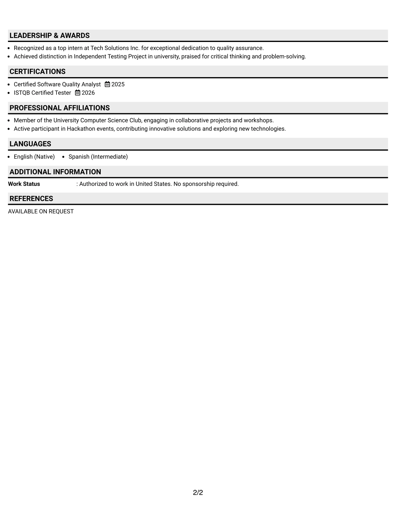 Resume Example Page 2
