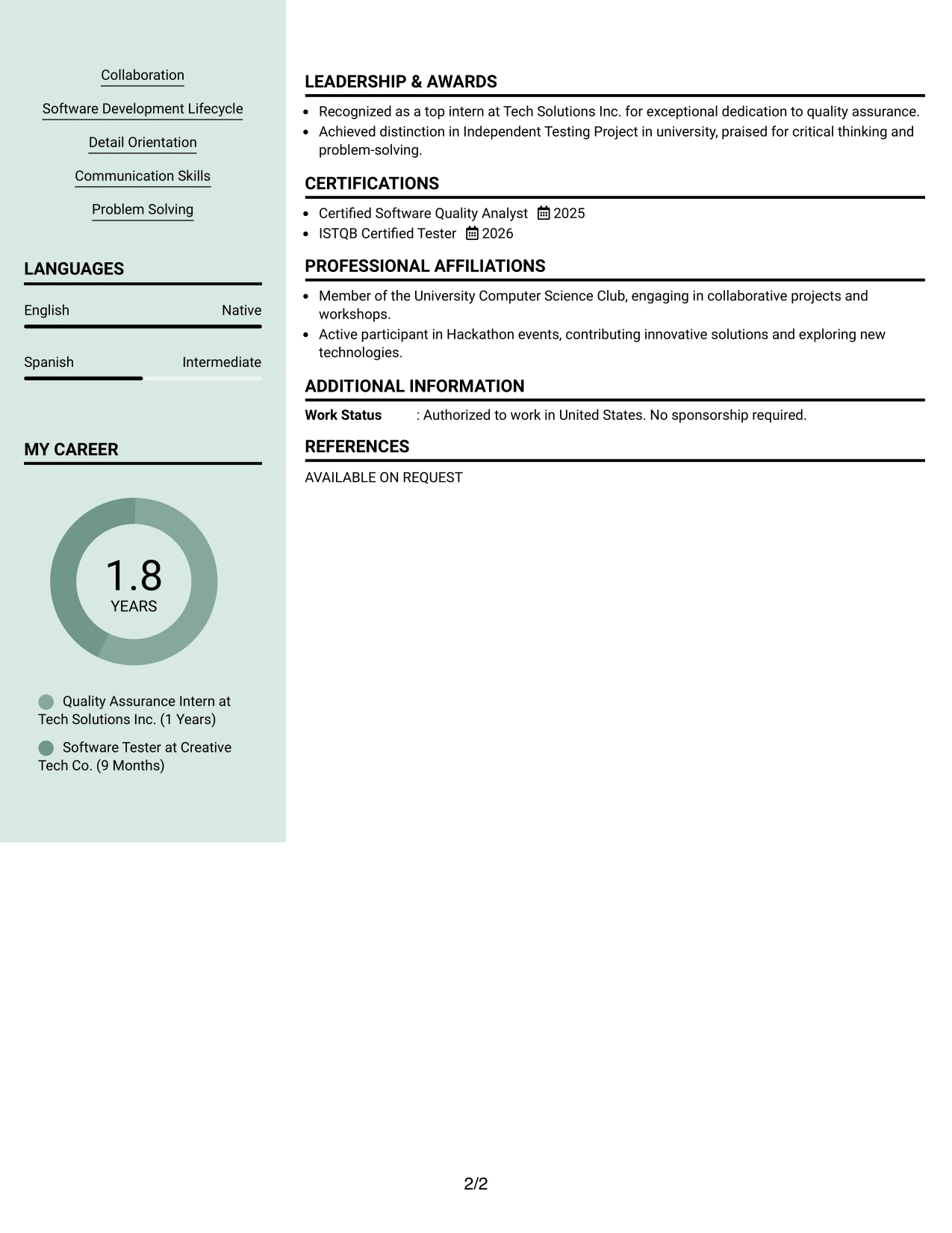 Resume Example Page 2