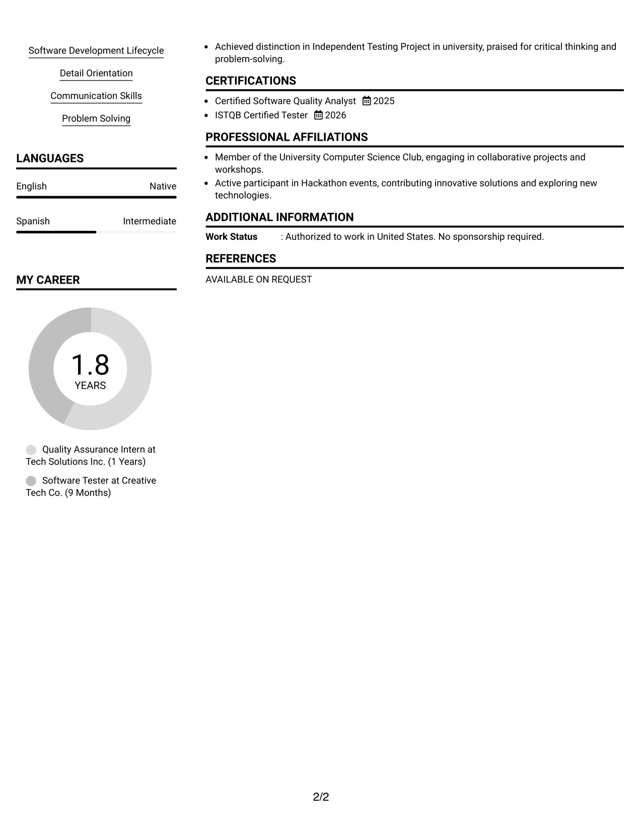 Resume Example Page 2