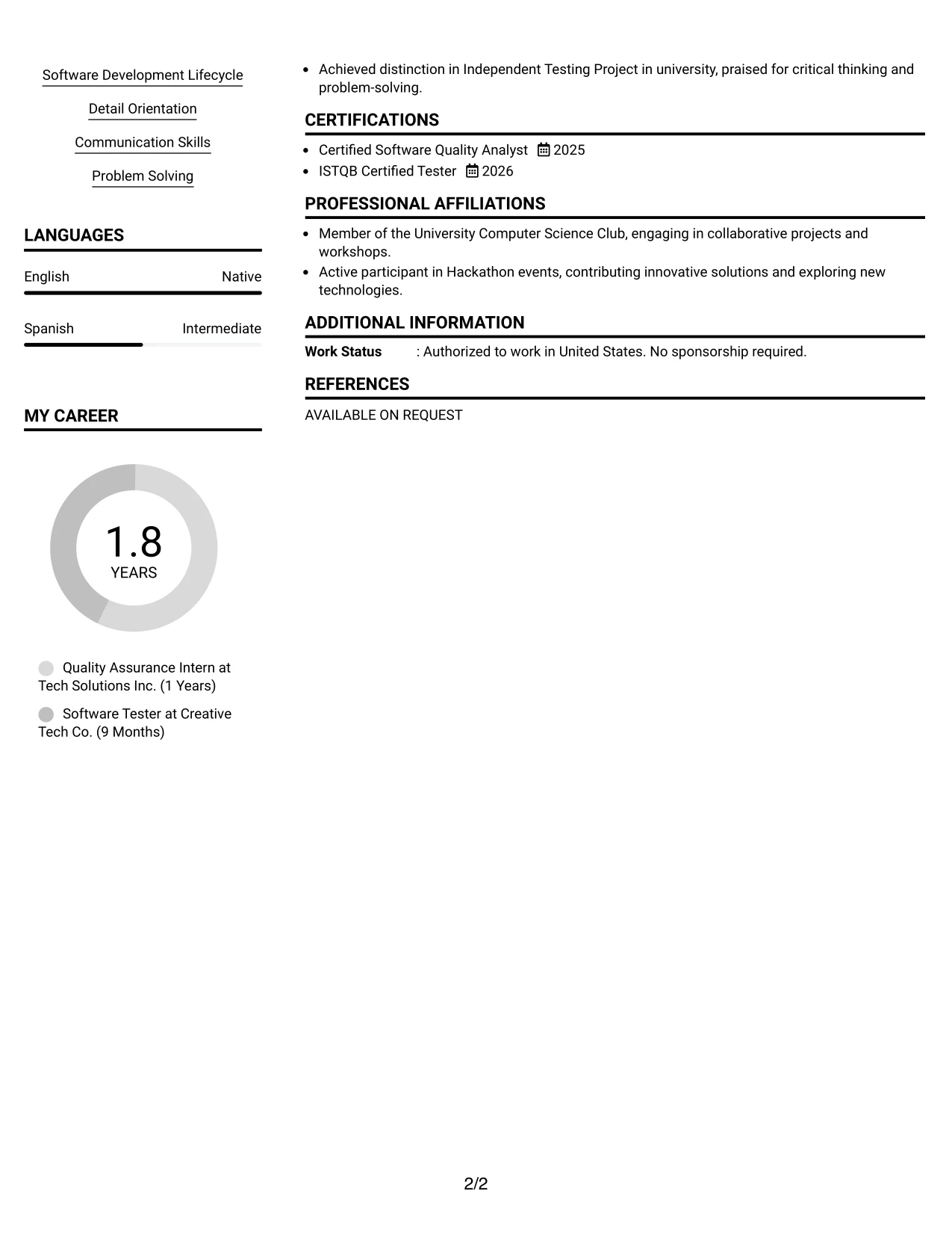 Resume Example Page 2