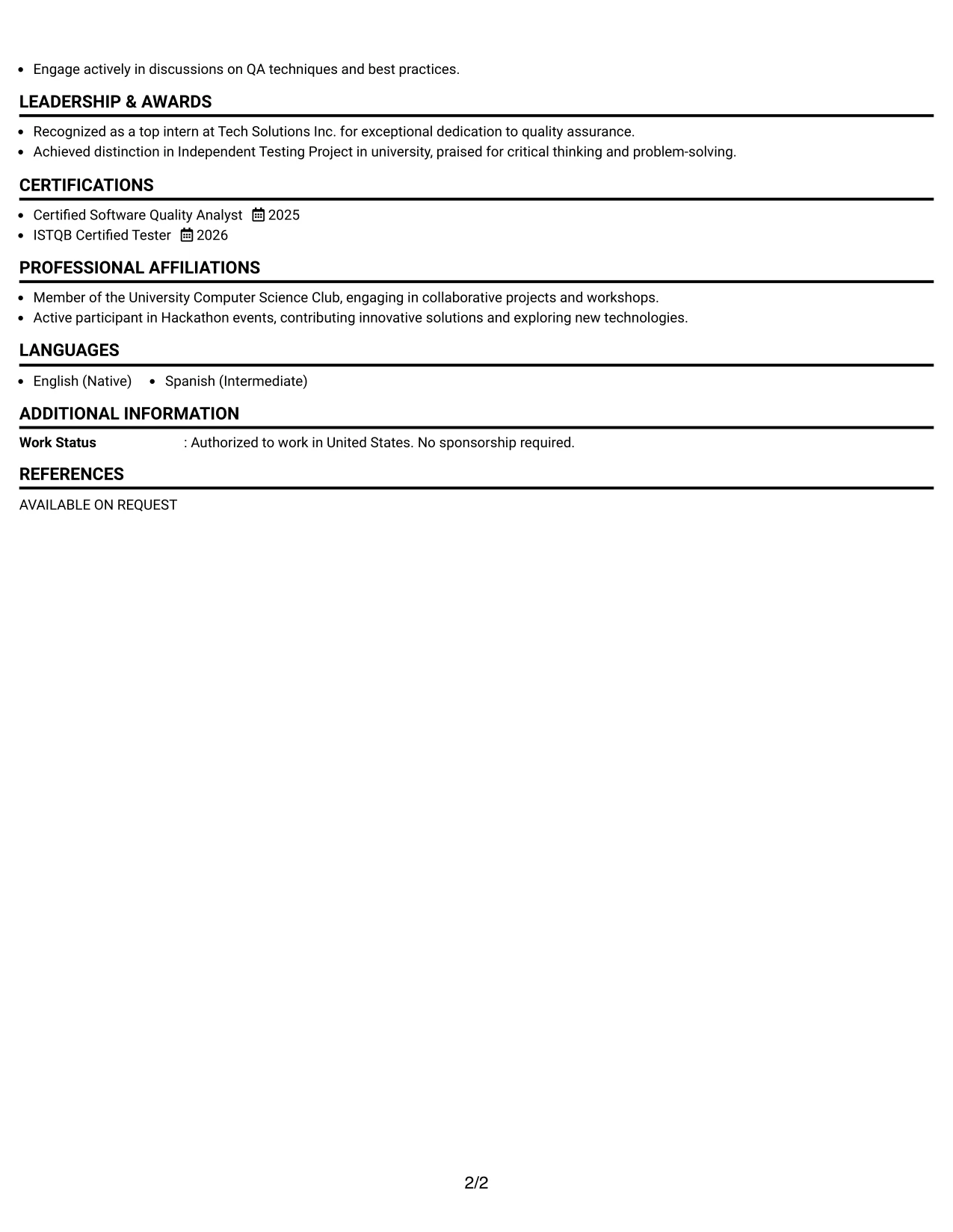 Resume Example Page 2