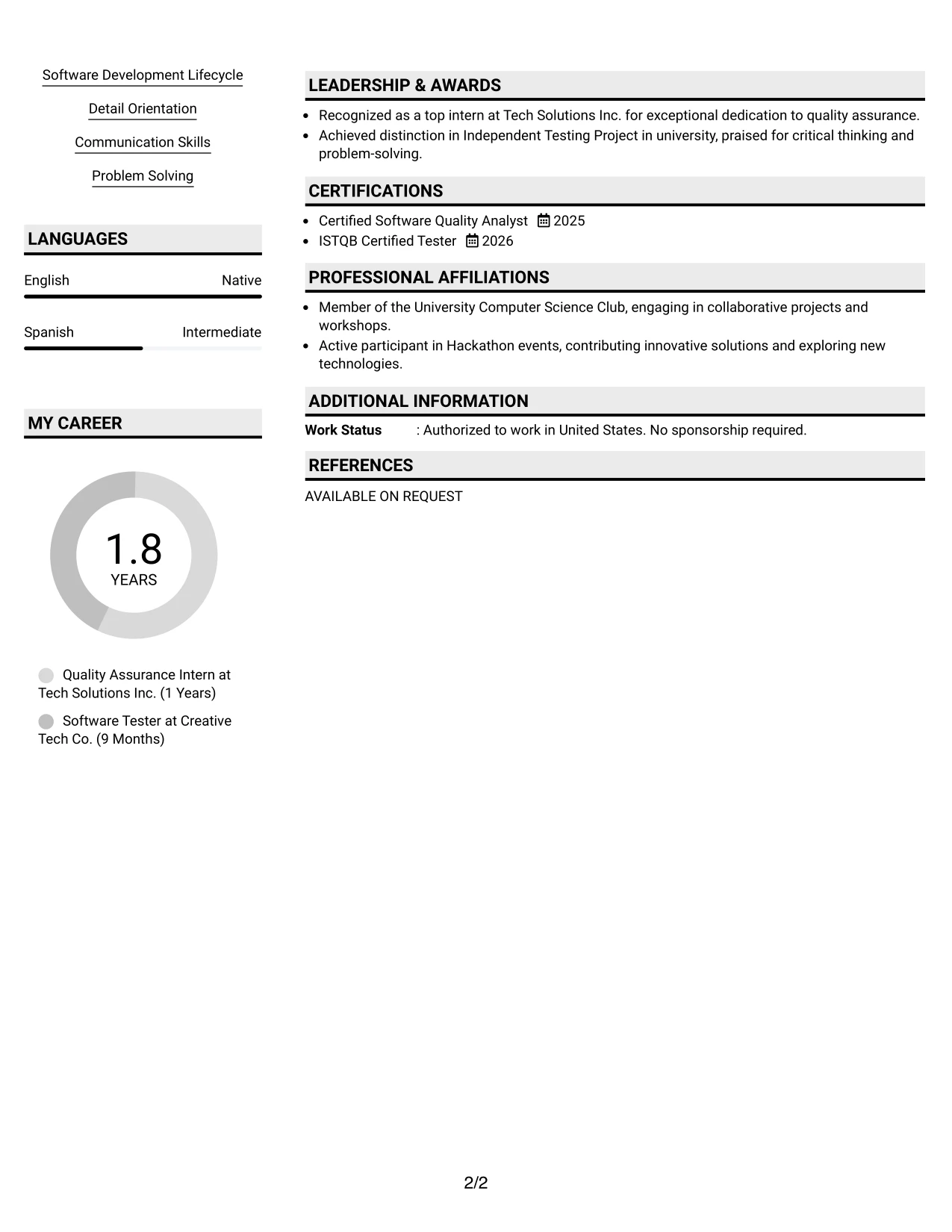 Resume Example Page 2