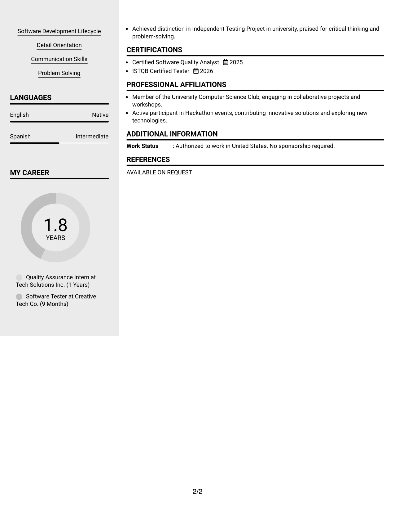 Resume Example Page 2