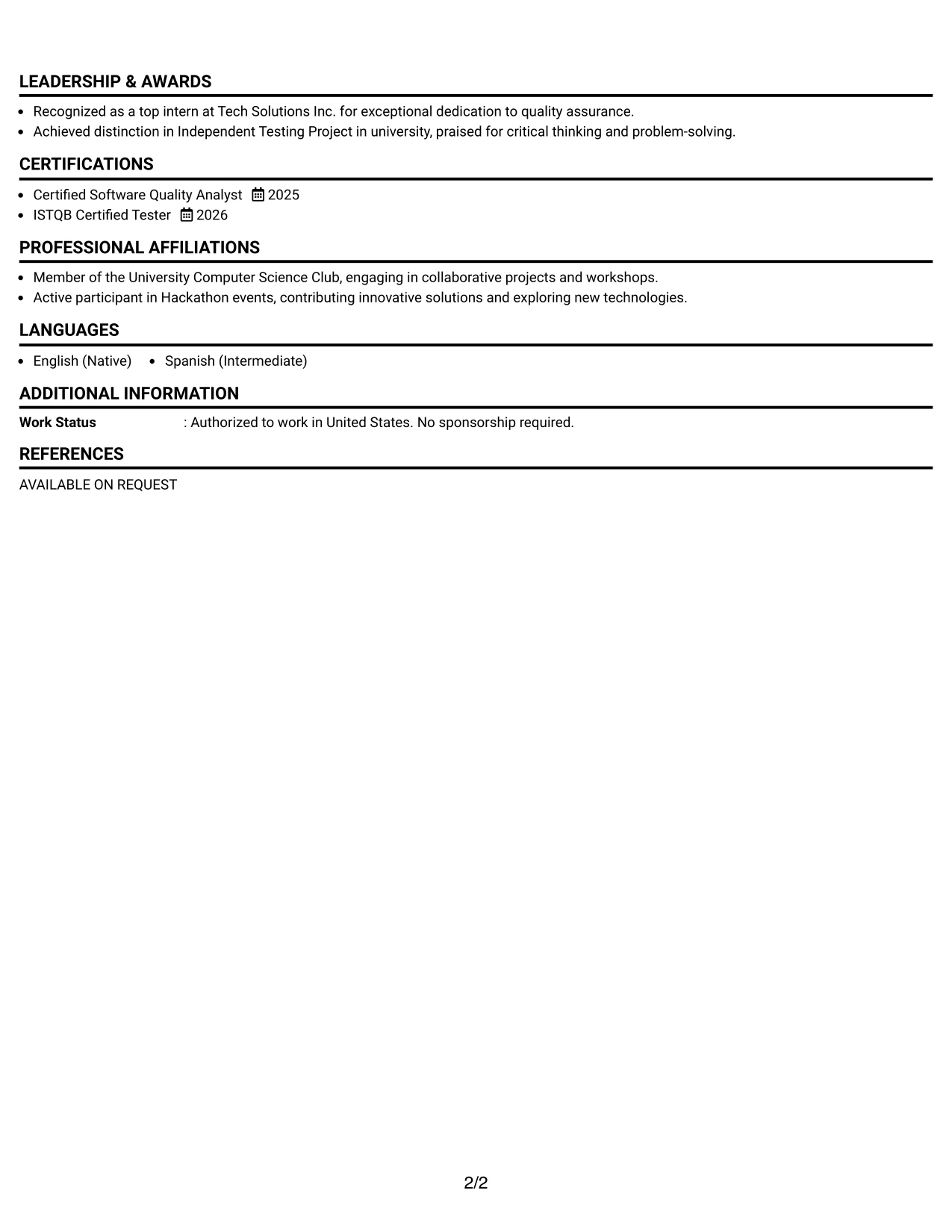 Resume Example Page 2