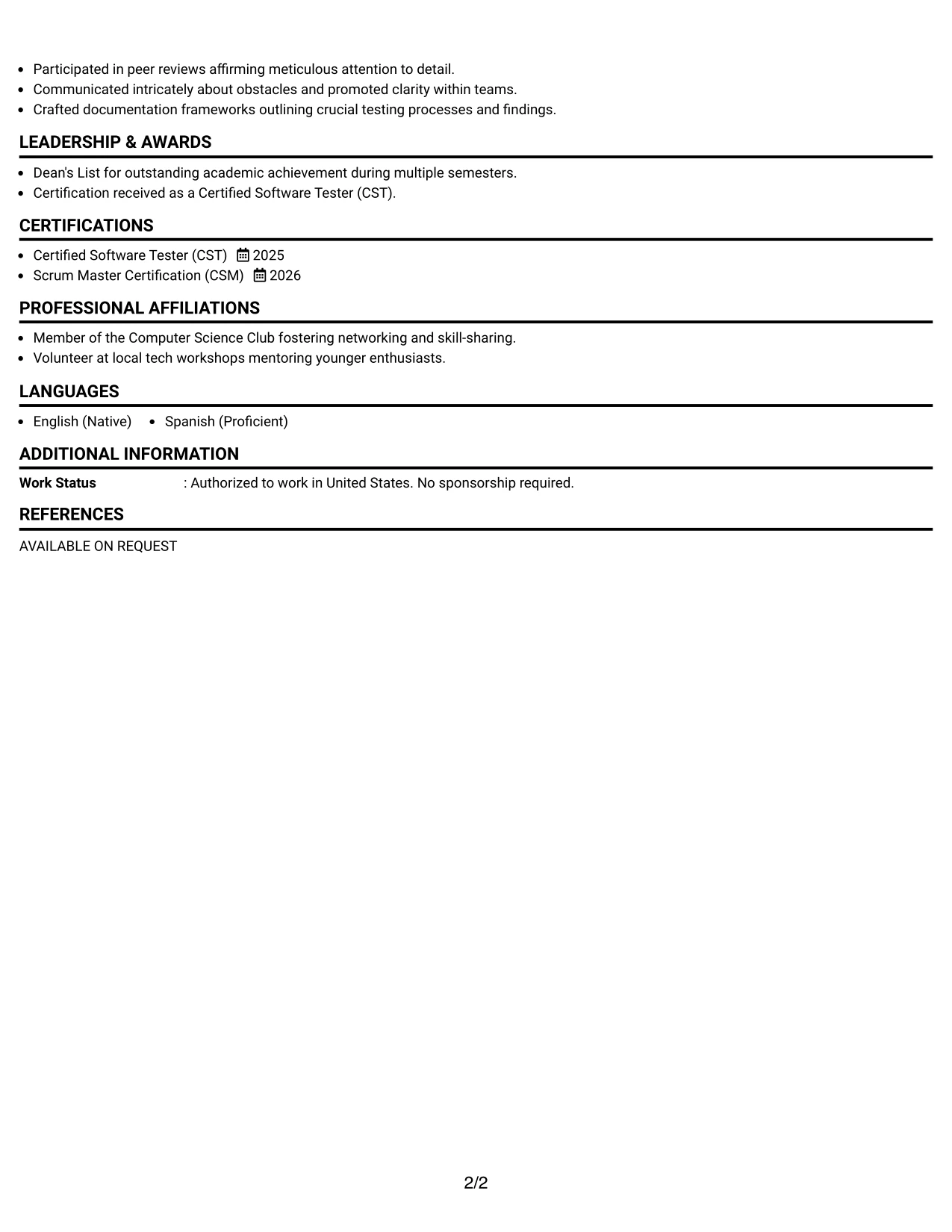 Resume Example Page 2