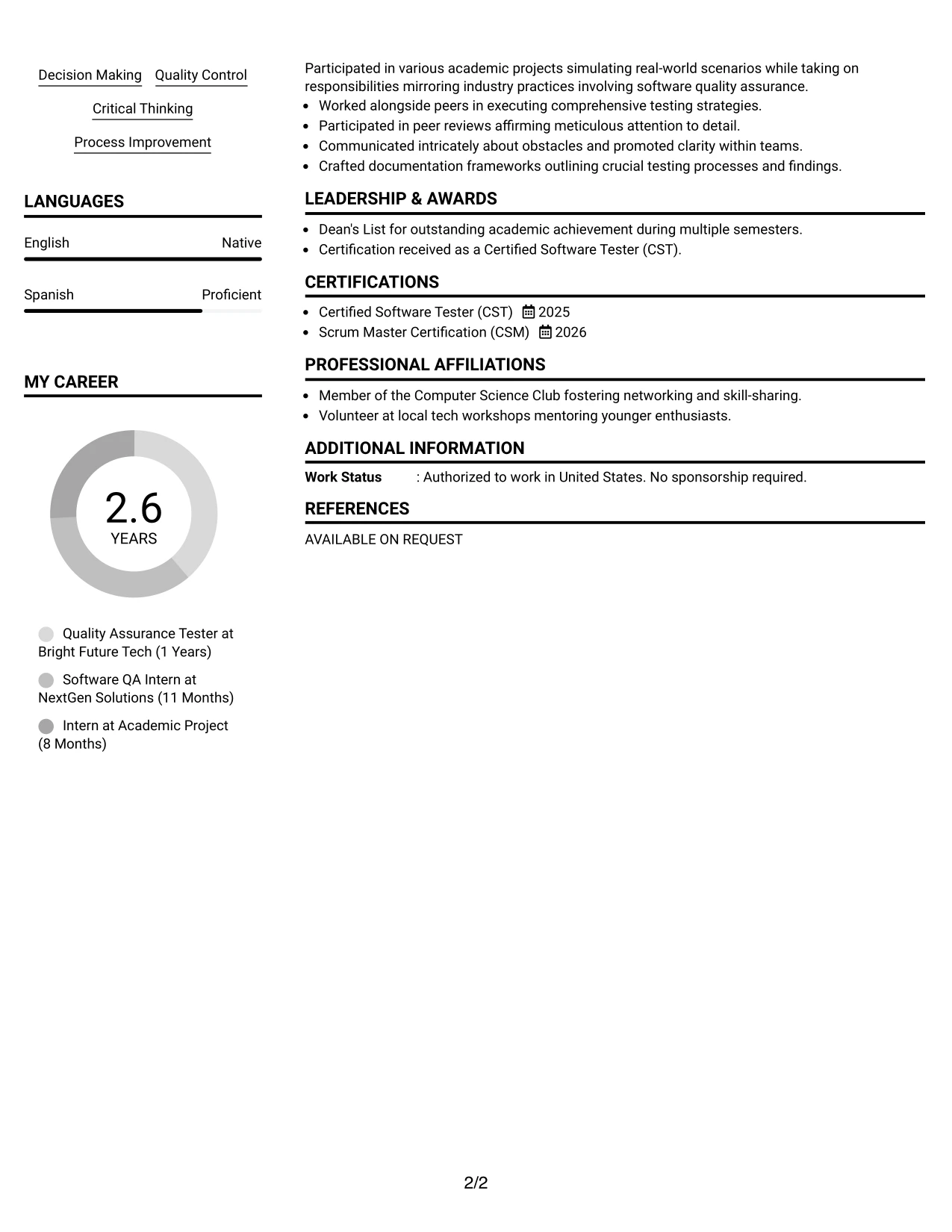 Resume Example Page 2