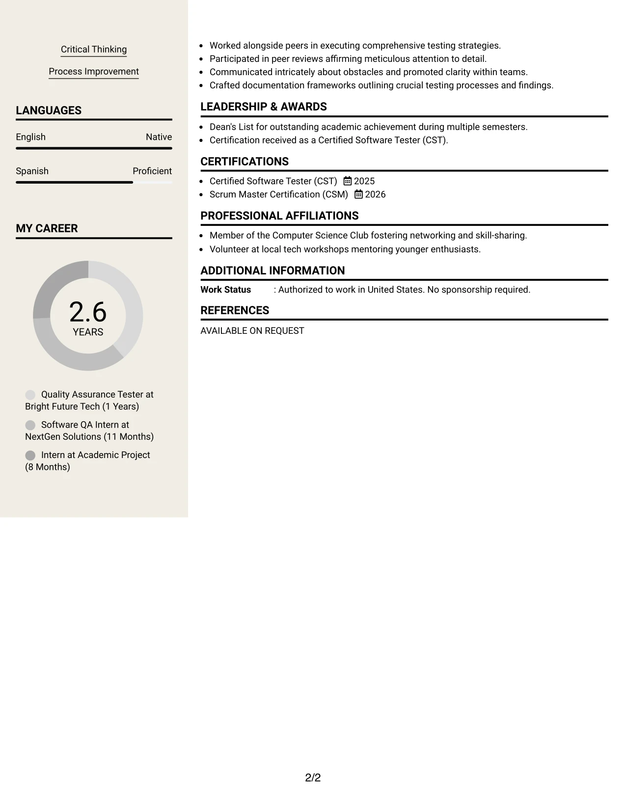 Resume Example Page 2